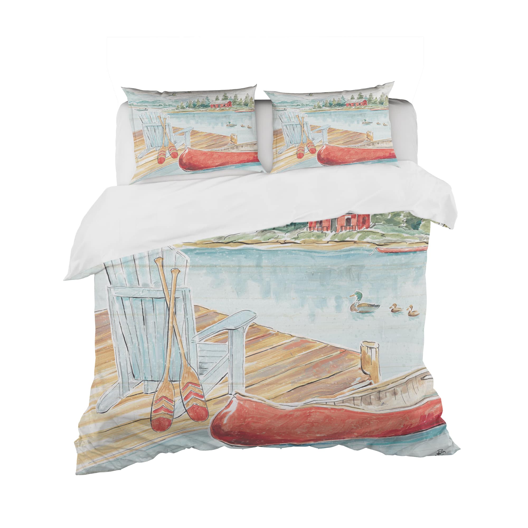 Designart &#x27;Lake House Canoes III&#x27; Cottage Bedding Set - Duvet Cover &#x26; Shams