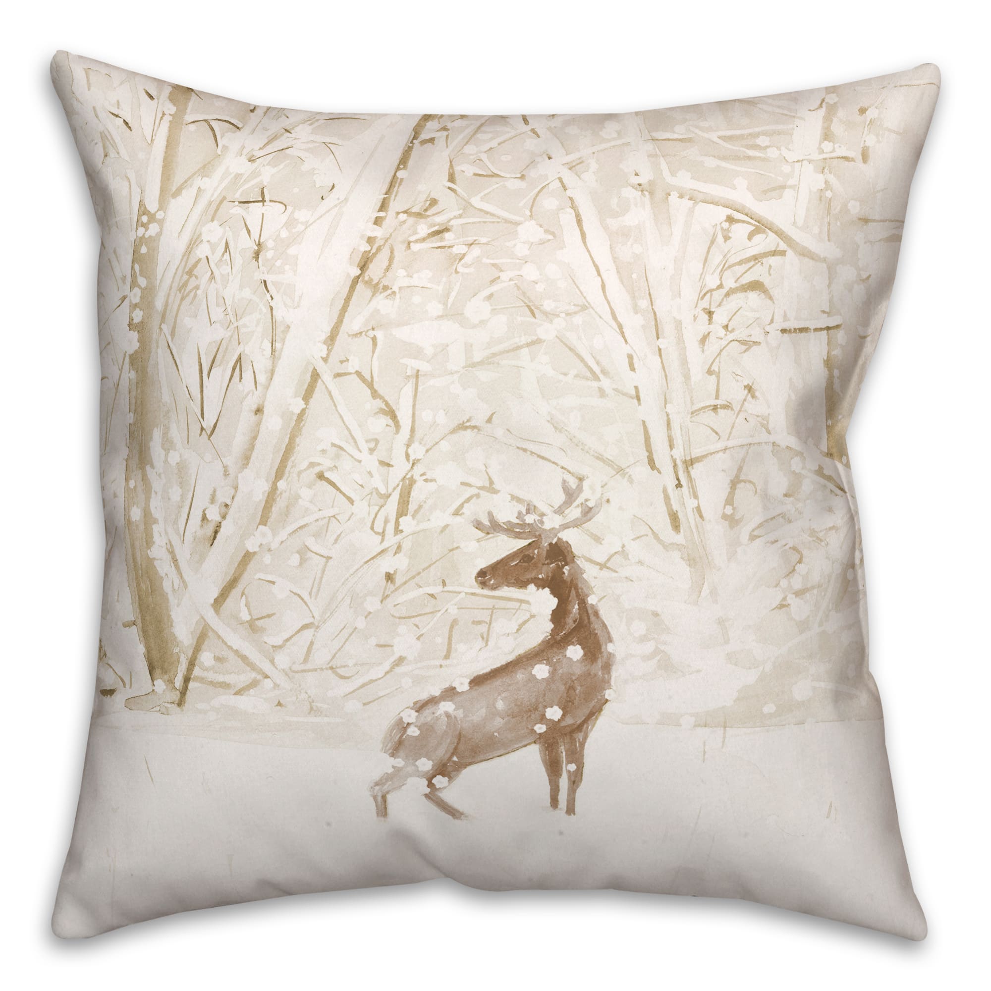 Winter Deer Warm Colors 18x18 Throw Pillow
