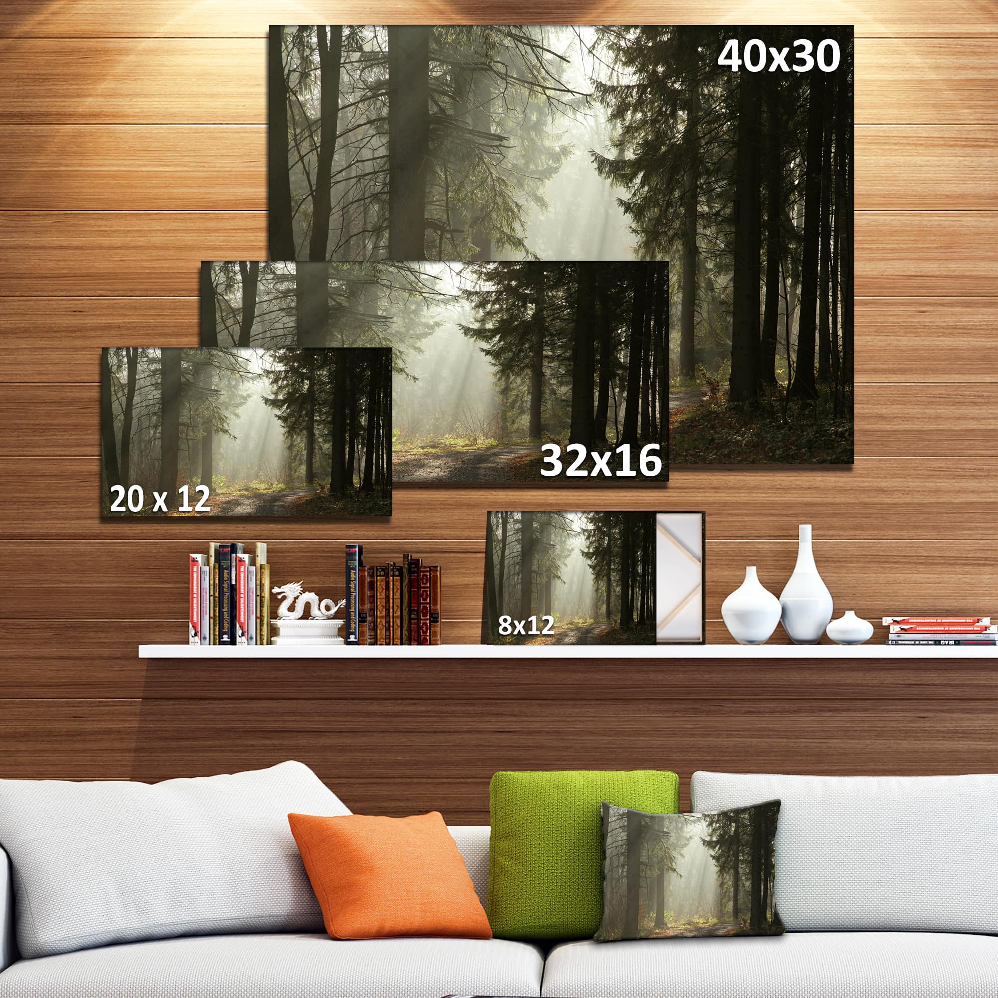 Designart - Dark Green Forest with Sun Rays - Landscape Photography Canvas Print