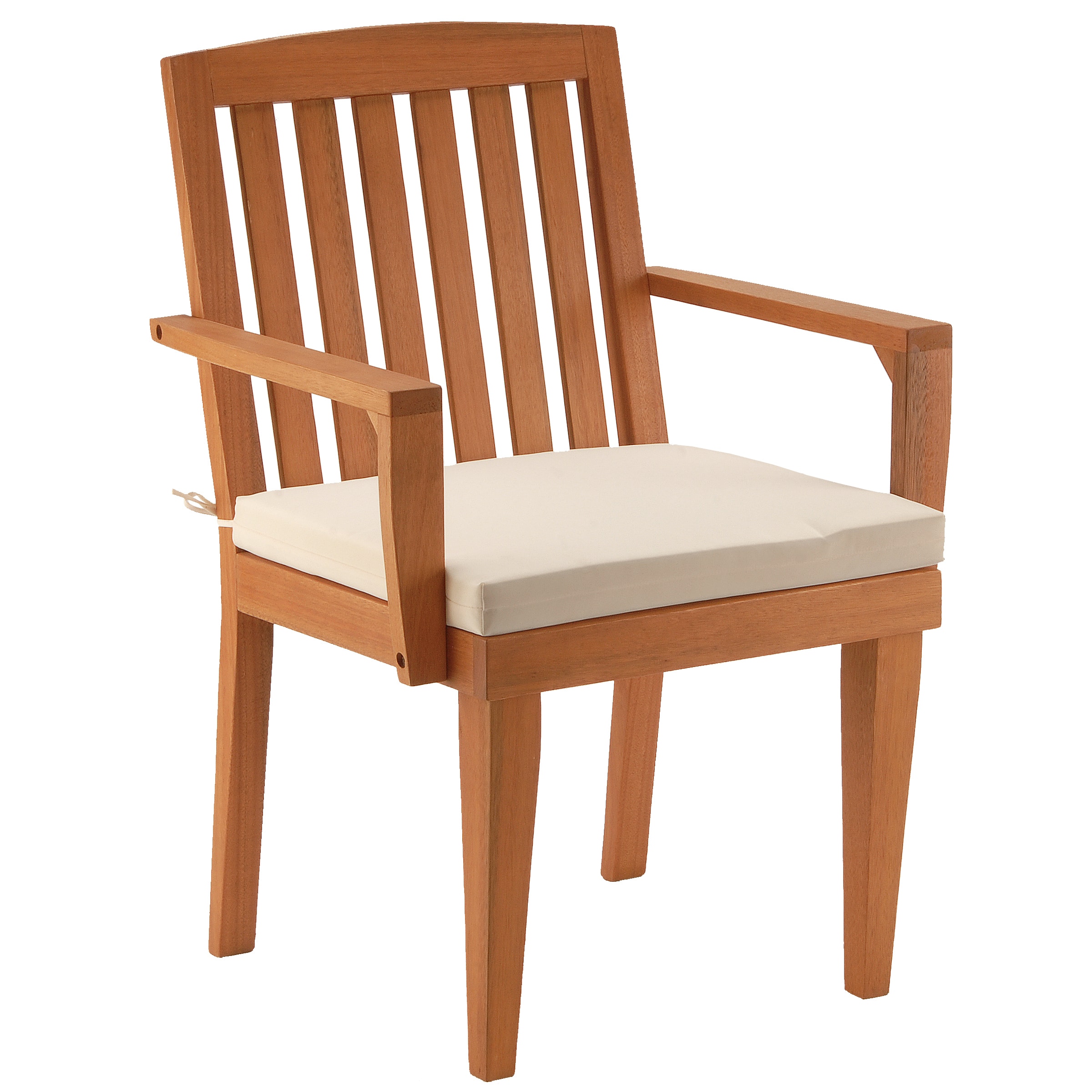 Eucalyptus Grandis Wood Dining Armchair with Beige Cushion