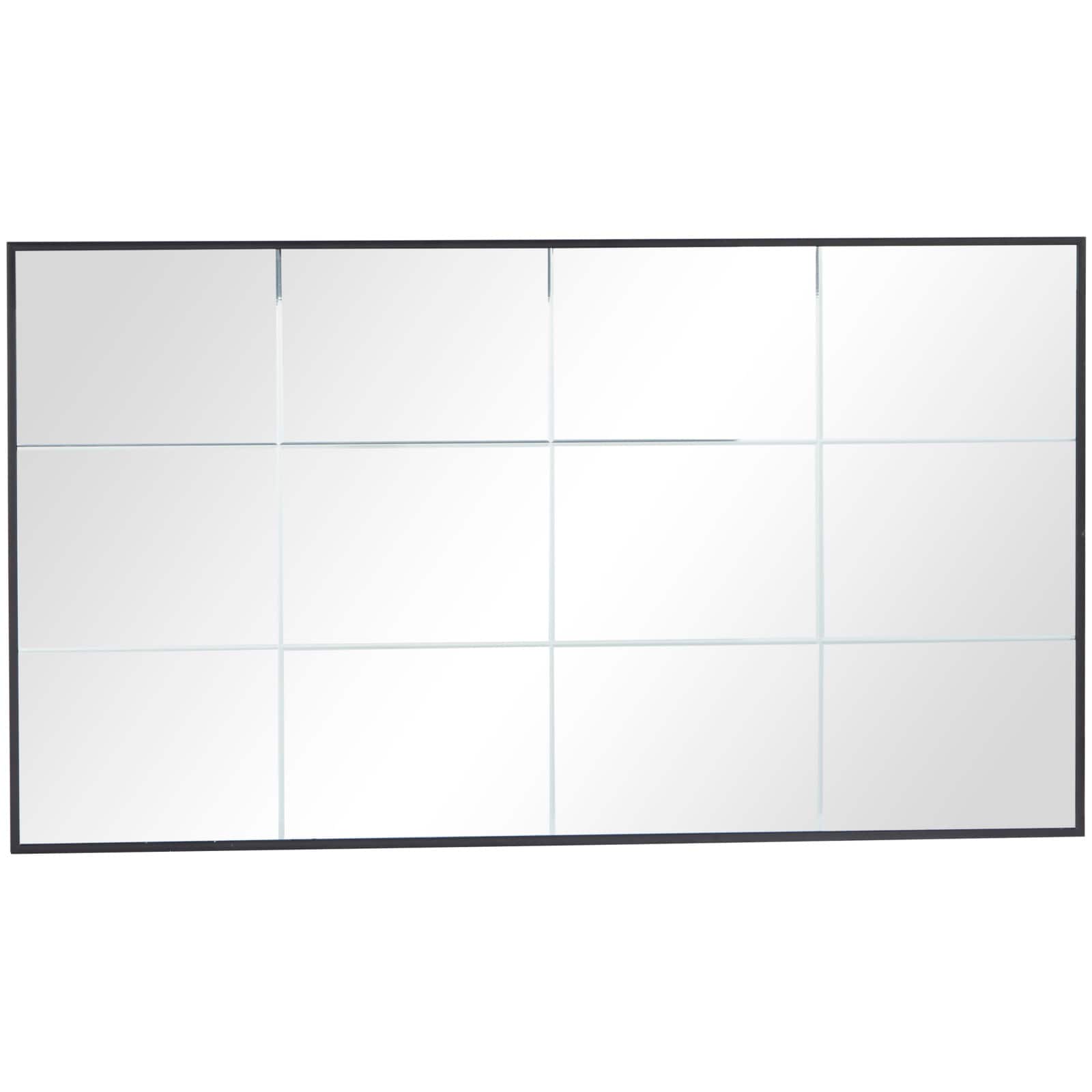 Black Metal Grid Style Panel Wall Mirror 23" x 1" x 40"