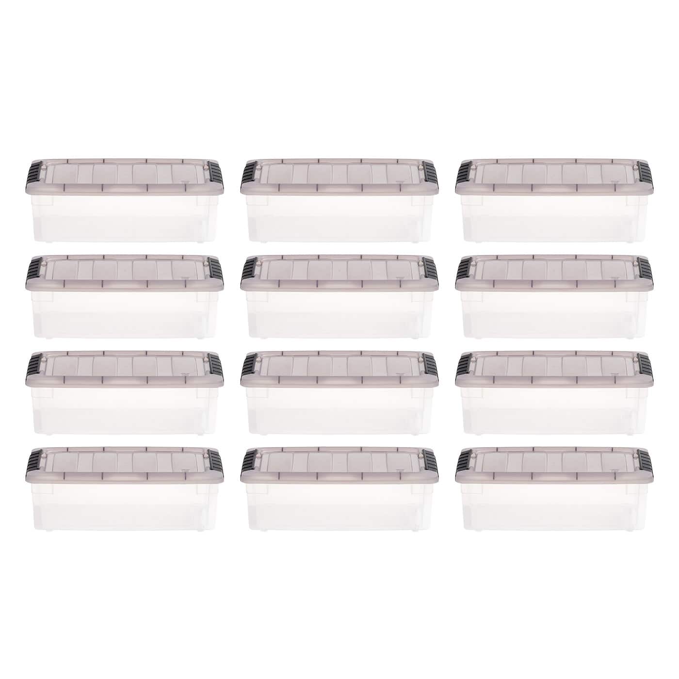 IRIS Stack & Pull Clear Plastic Storage Boxes with Gray Lid