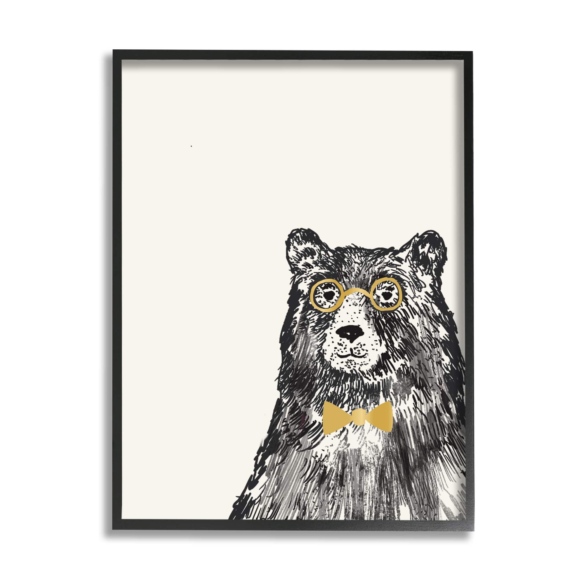 Stupell Industries Black Bear Golden Glasses Bow Tie Kids&#x27; Animal Framed Wall Art