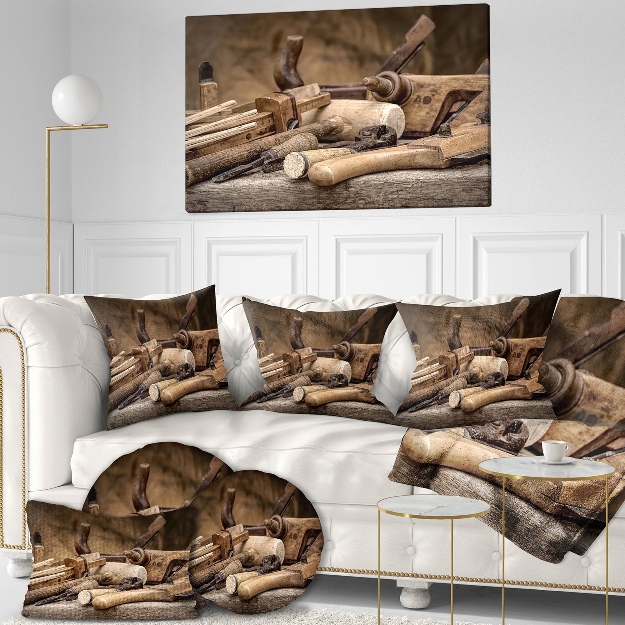 Designart - Vintage woodworking tools - Vintage Painting Print on Wrapped Canvas