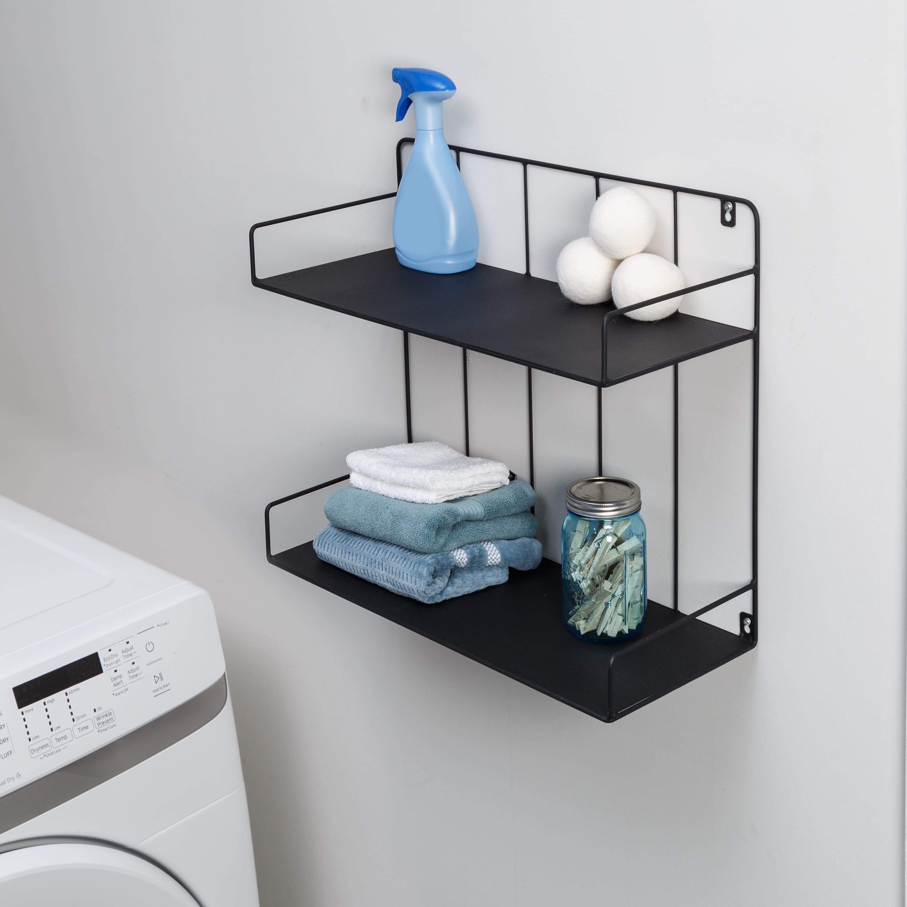 Honey Can Do 2-Tier Large Black Laundry Wall Shelf