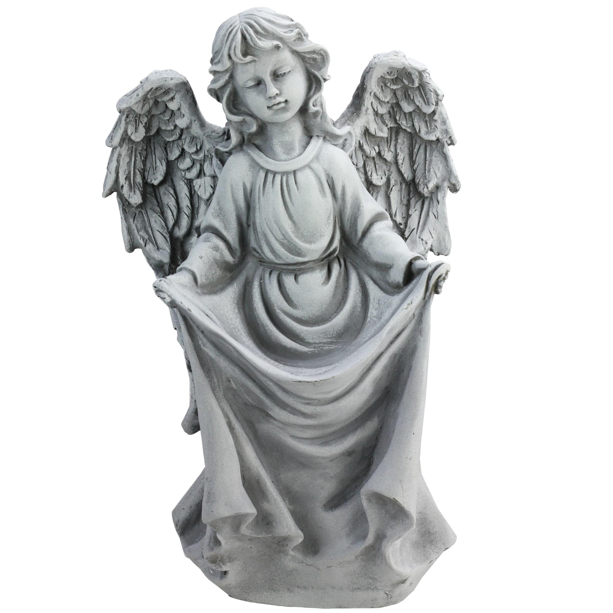 16.5&#x22; Stone Gray Angel Decorative Outdoor Garden Bird Feeder Statue
