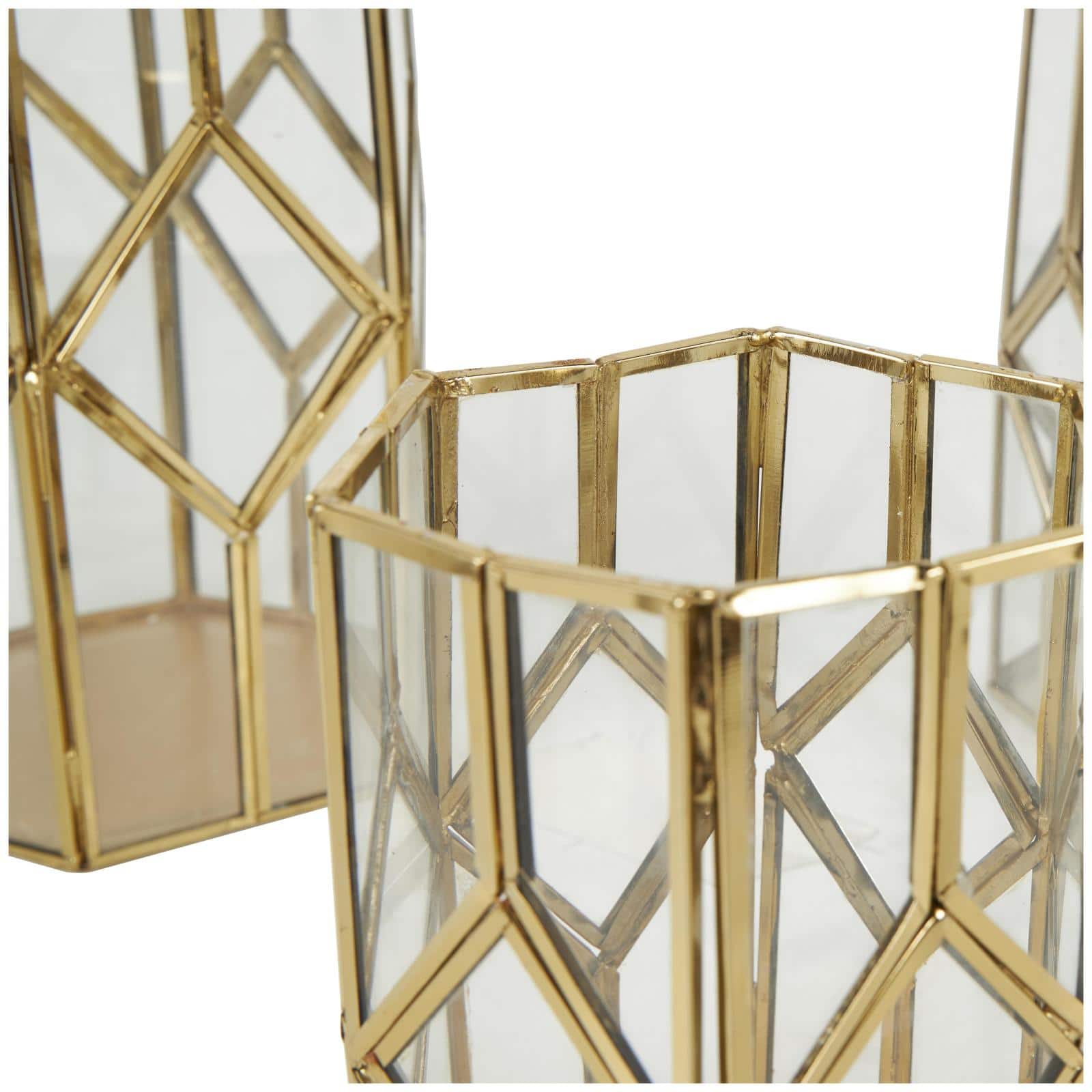 CosmoLiving by Cosmopolitan Gold Line & Diamond Hexagon Candle Lantern Set