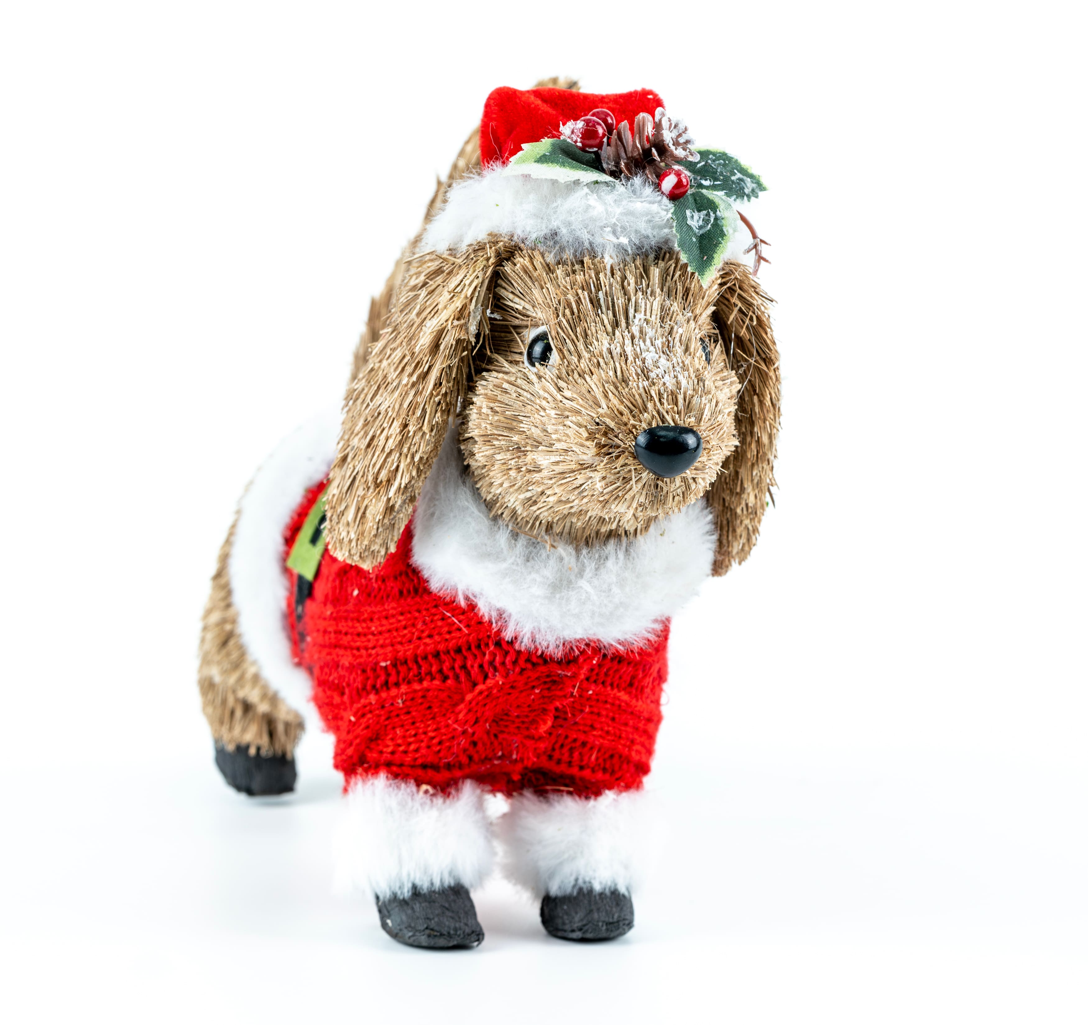 9.5&#x22; Brown Dog in Santa Sweater &#x26; Hat Natural D&#xE9;cor by Ashland&#xAE;