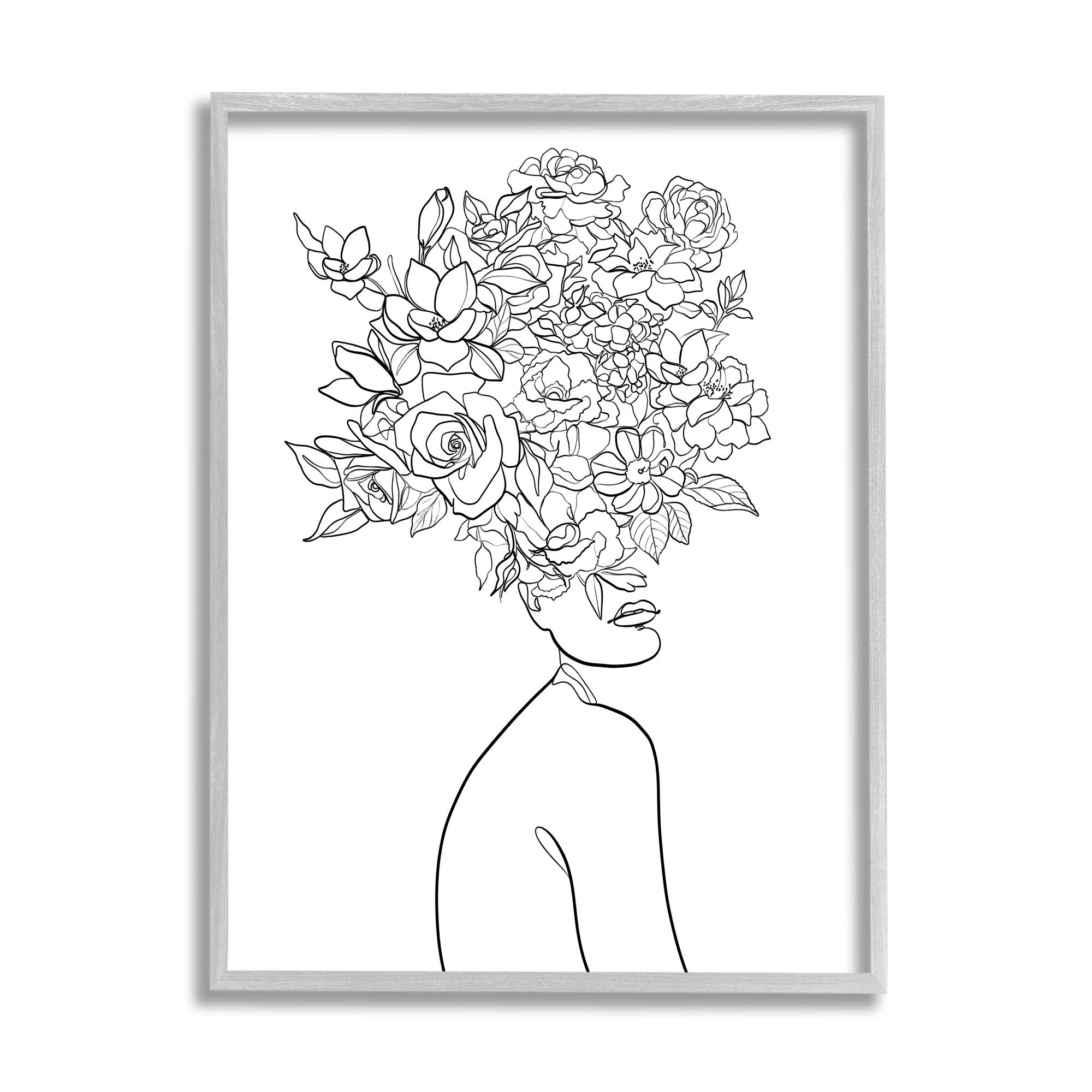 Stupell Industries Slouching Woman Elegant Bouquet Hair Minimal Linework in Frame Wall Art