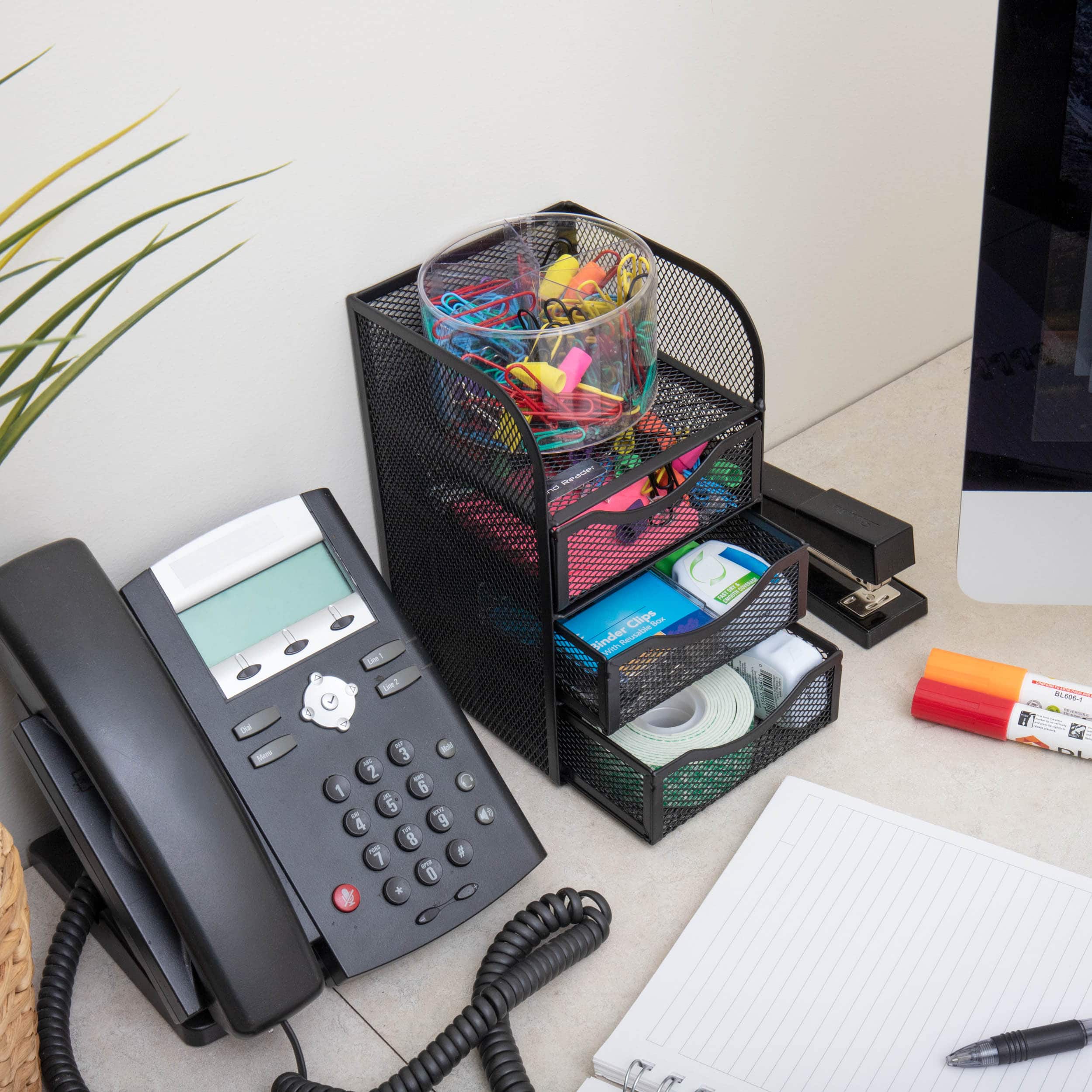 Mind Reader Black 3 Drawers Mini Desk Office Supplies Organizer