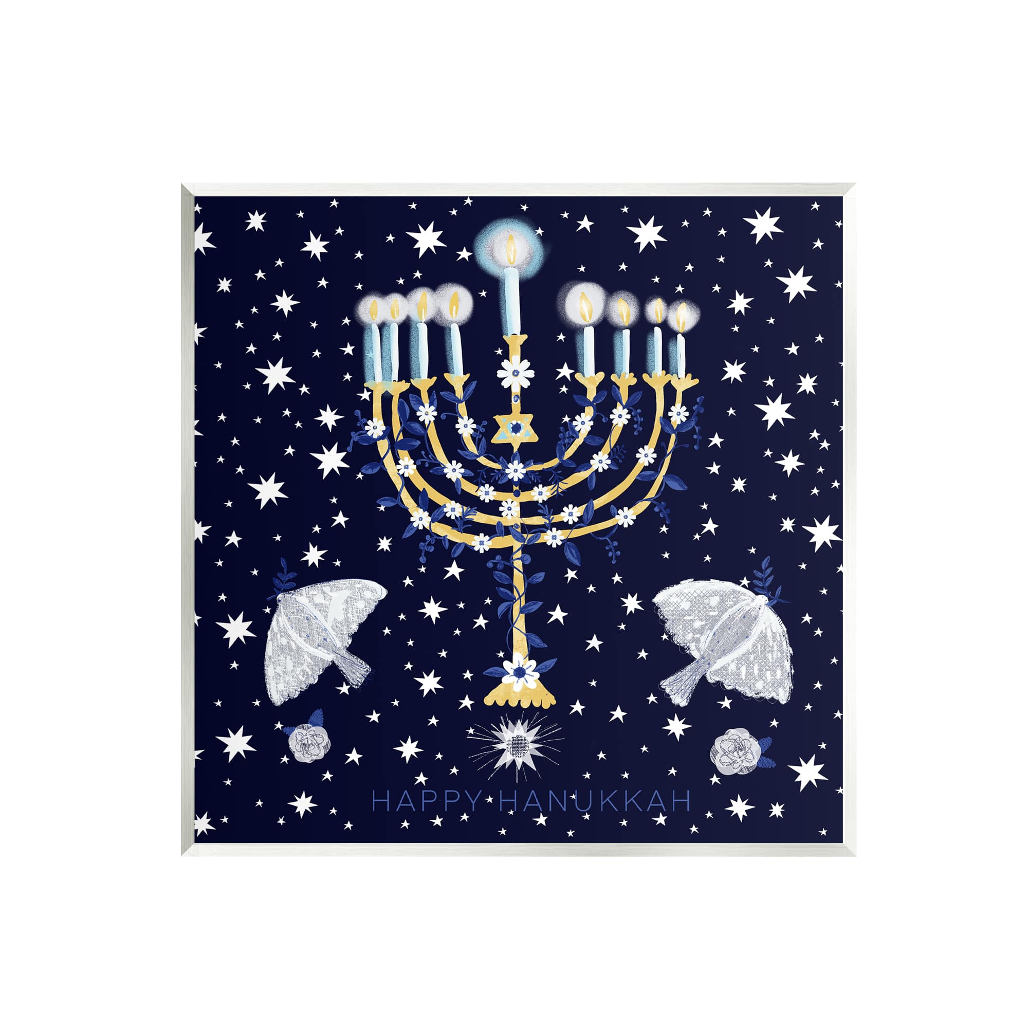 Stupell Industries 12" x 12" Happy Hanukkah Starry Menorah Wall Art