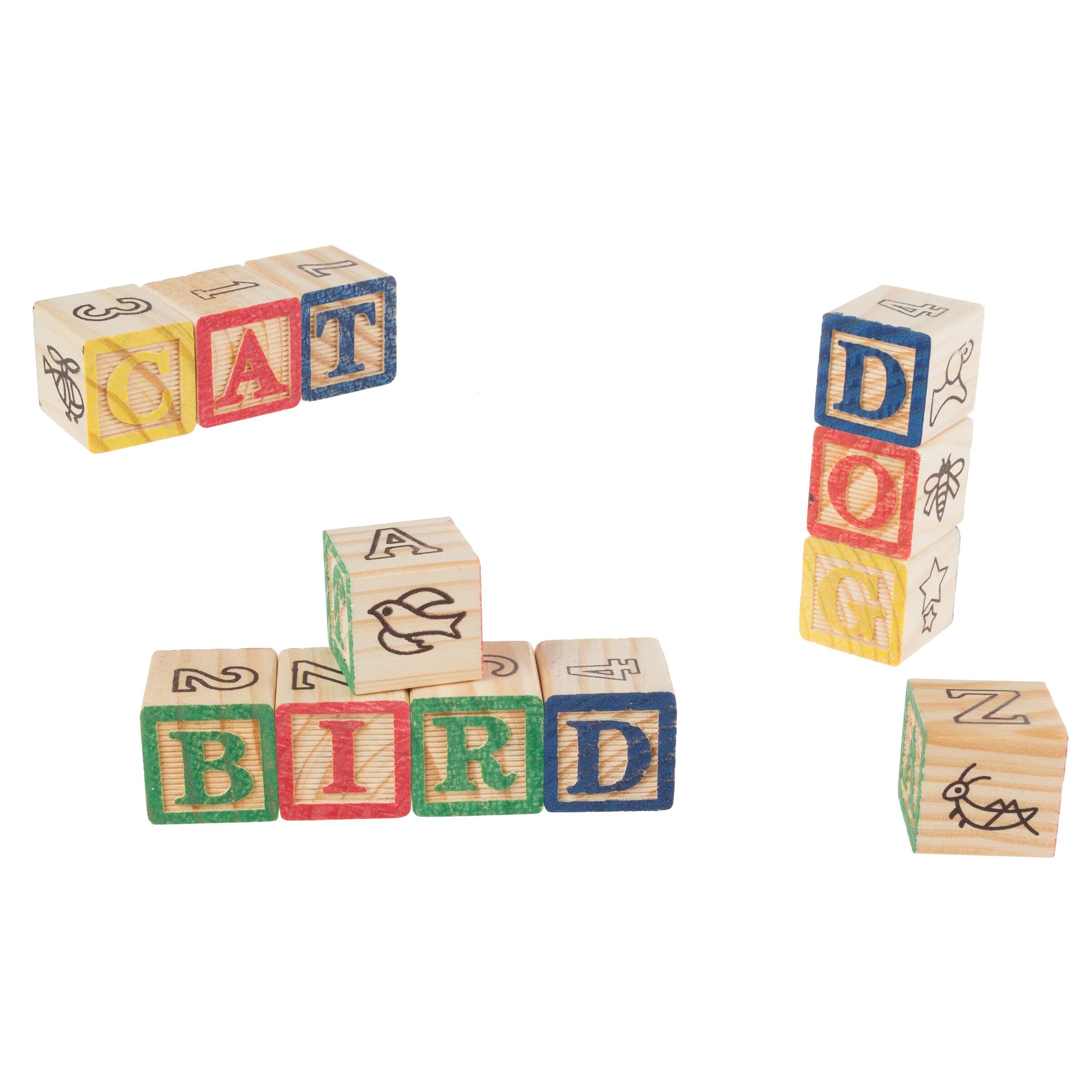 Toy Time ABC & 123 Wooden Blocks with Pull Cart Storage Box