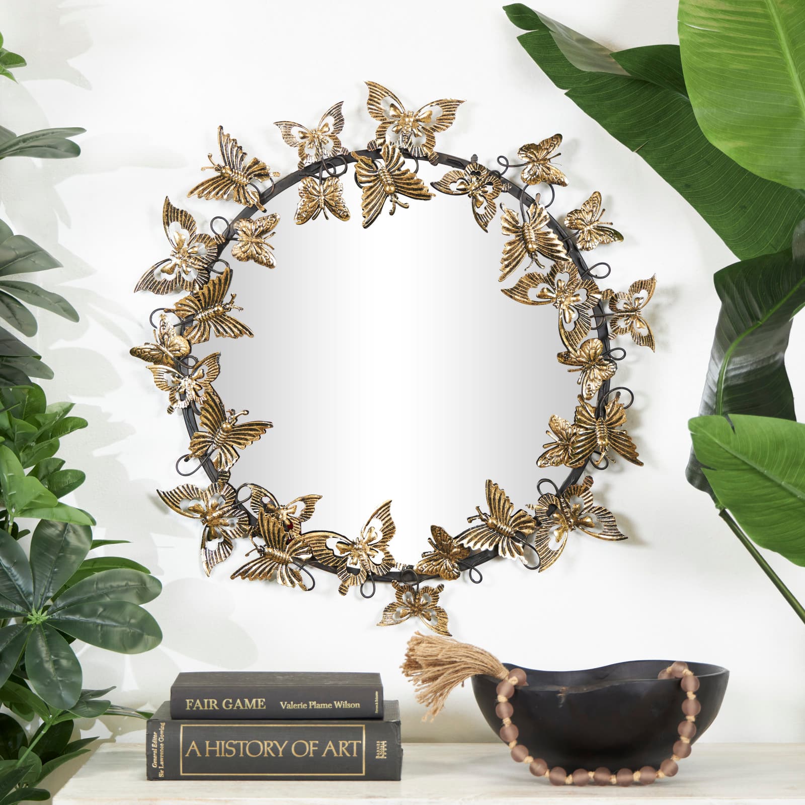 28&#x22; Gold Metal Butterfly Wall Mirror