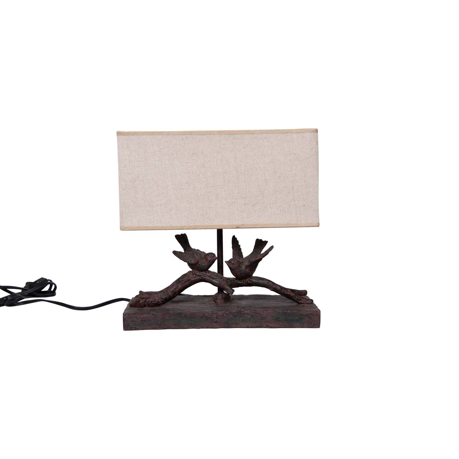 Hello Honey® 12.2" Rustic Birds-On-Branch Lamp with Rectangle Flax Shade
