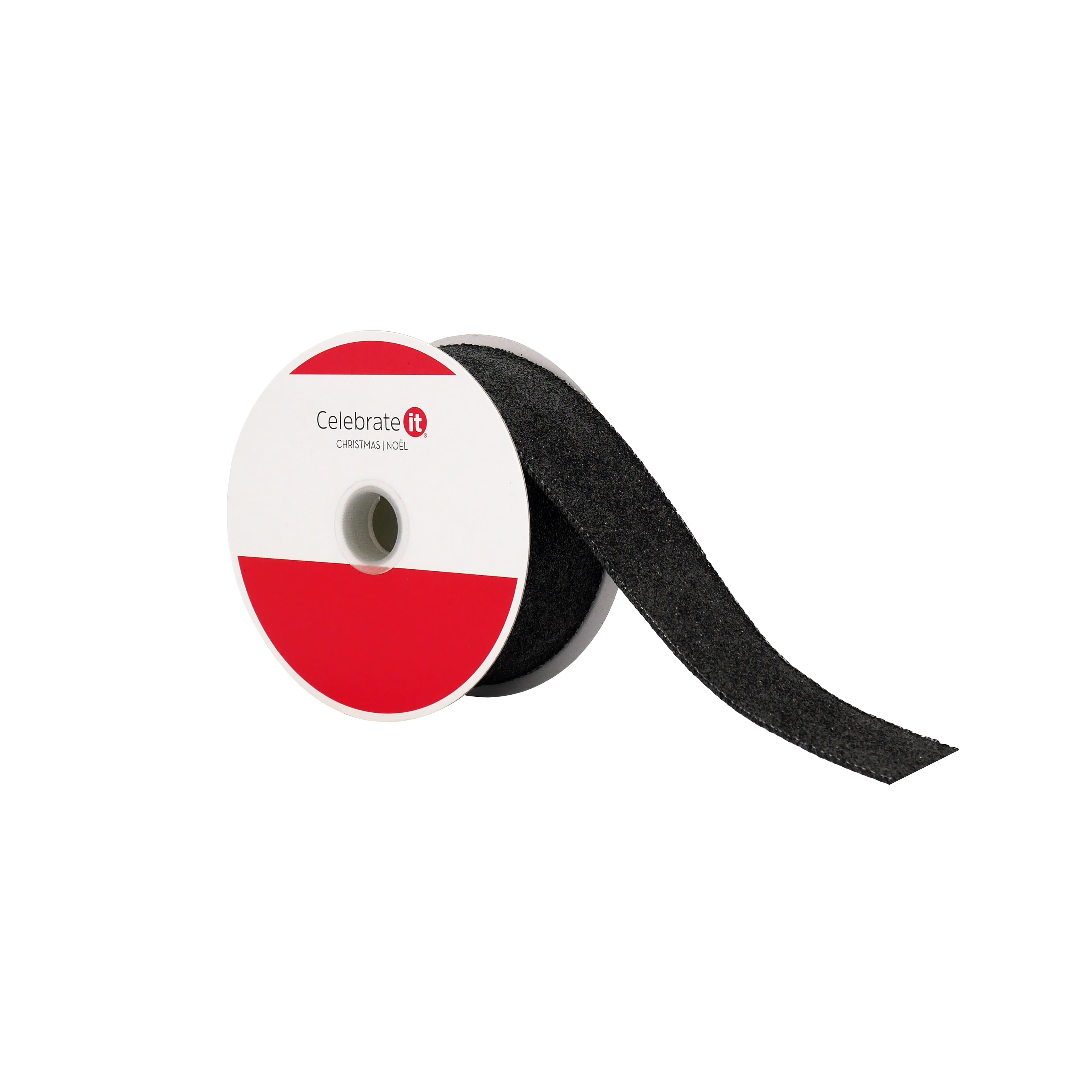 1.5&#x22; x 30ft. Black Glitter Wired Taffeta Ribbon by Celebrate It&#xAE;