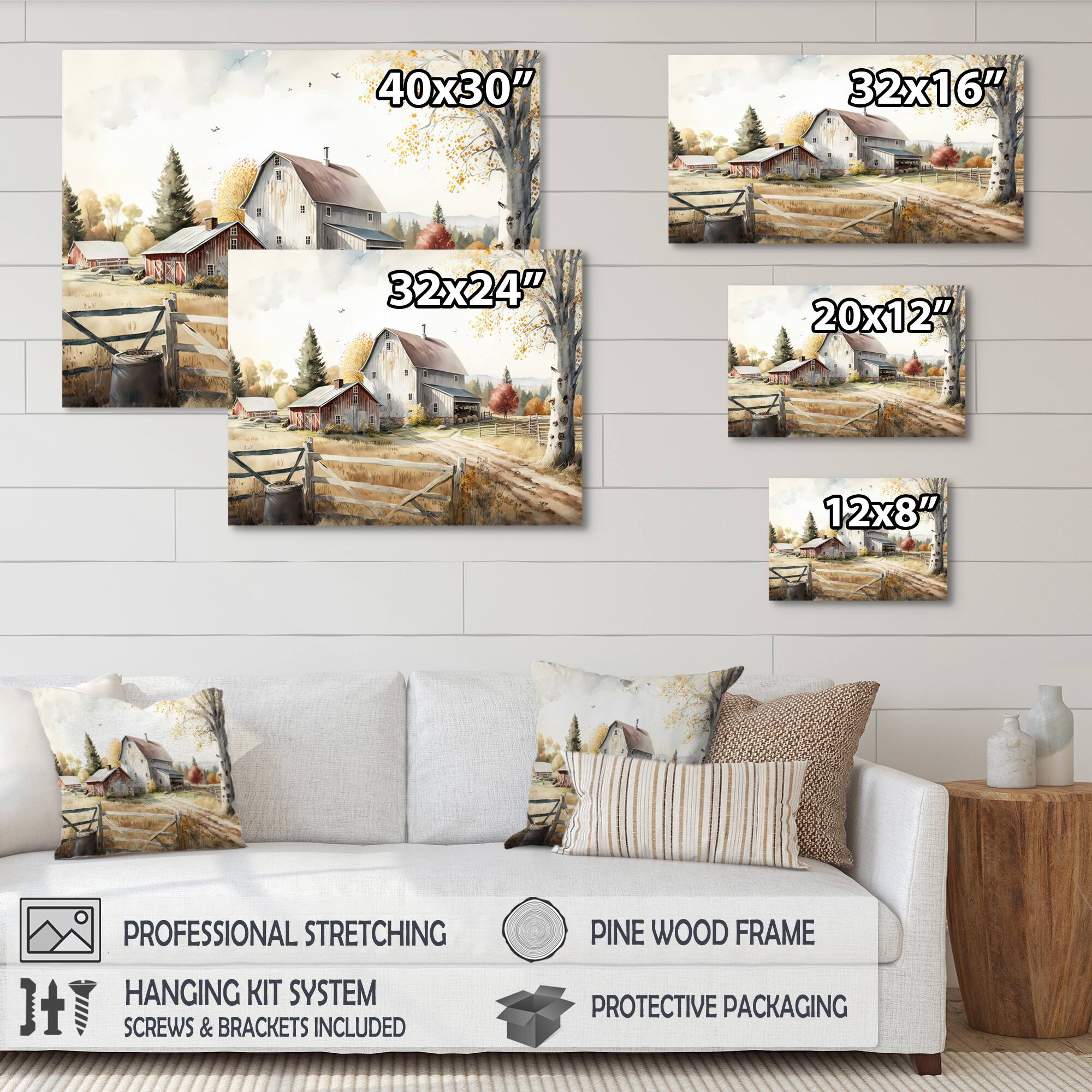 Designart 'Beautiful Barn In Spring II' Farmhouse / Country Framed Canvas Wall Art