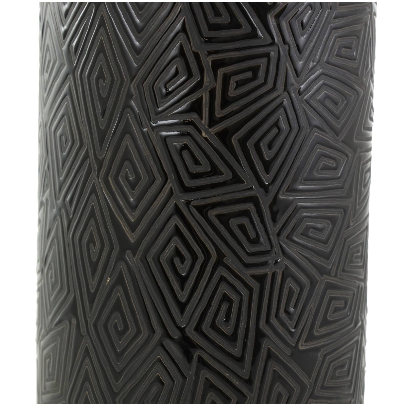 19" Black Geometric Etched Ceramic Vase
