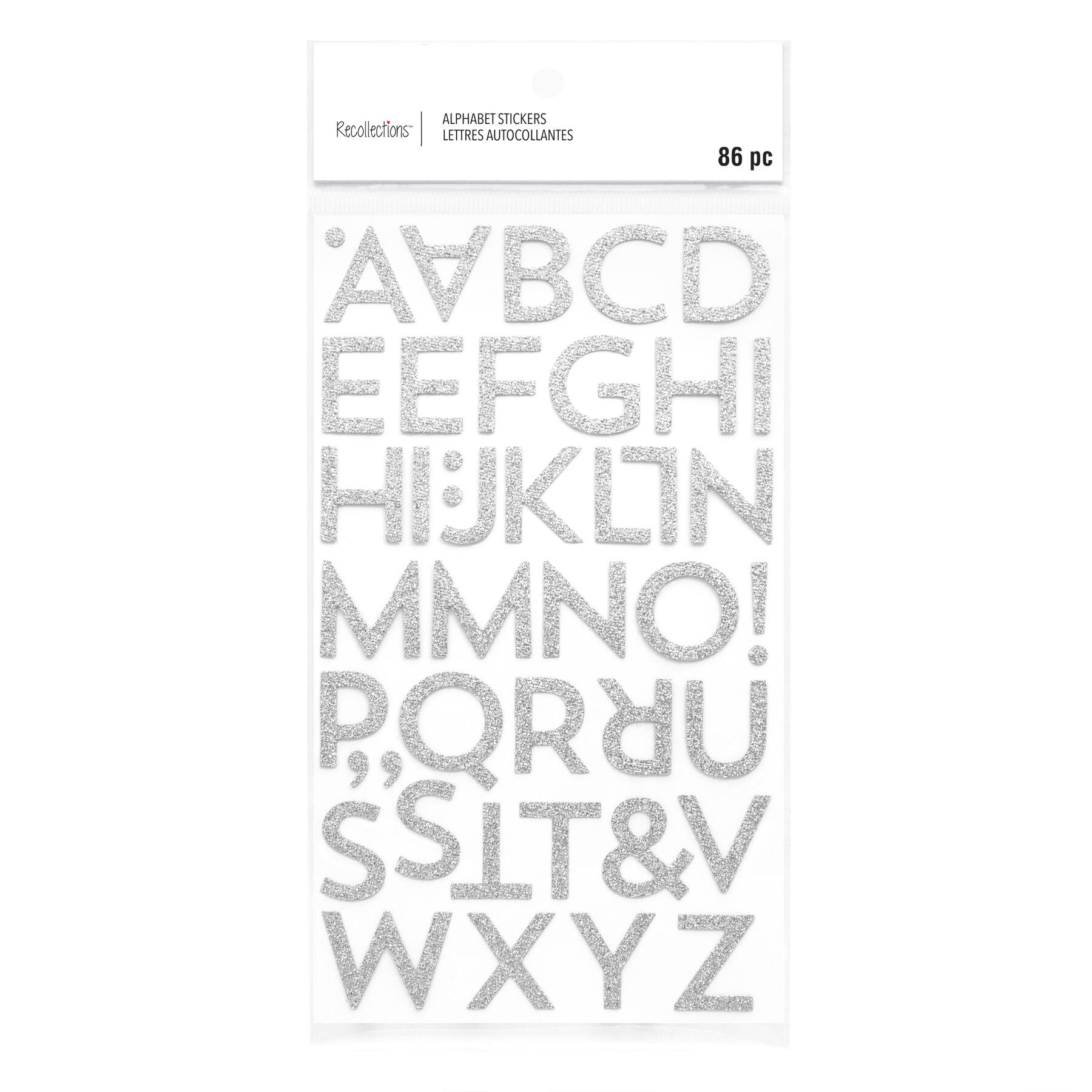 12 Packs: 86 ct. (1,032 total) Silver Glitter Block Alphabet Stickers by Recollections&#x2122;