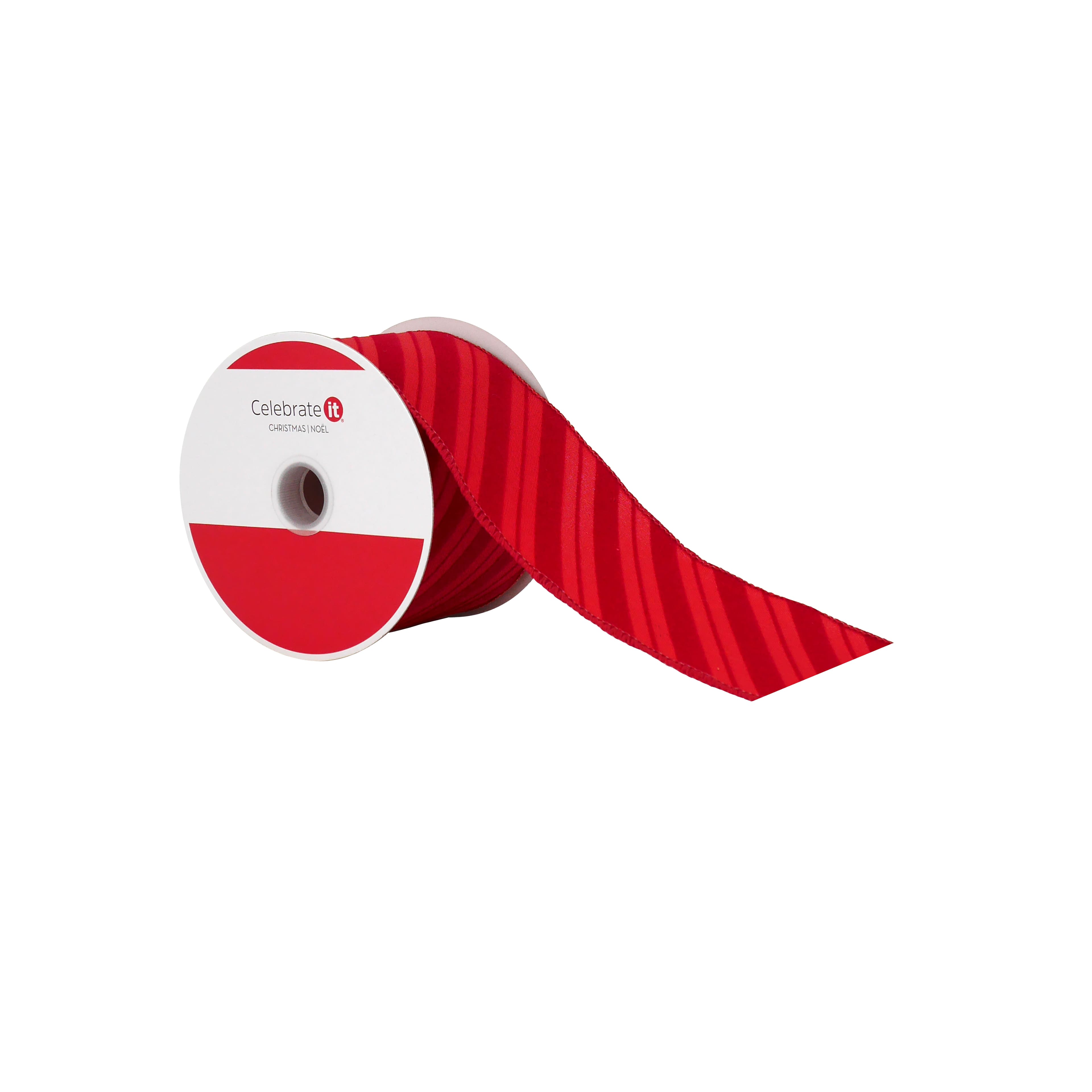 2.5&#x22; x 20ft. Red Diagonal Stripes Wired Ribbon by Celebrate It&#xAE;