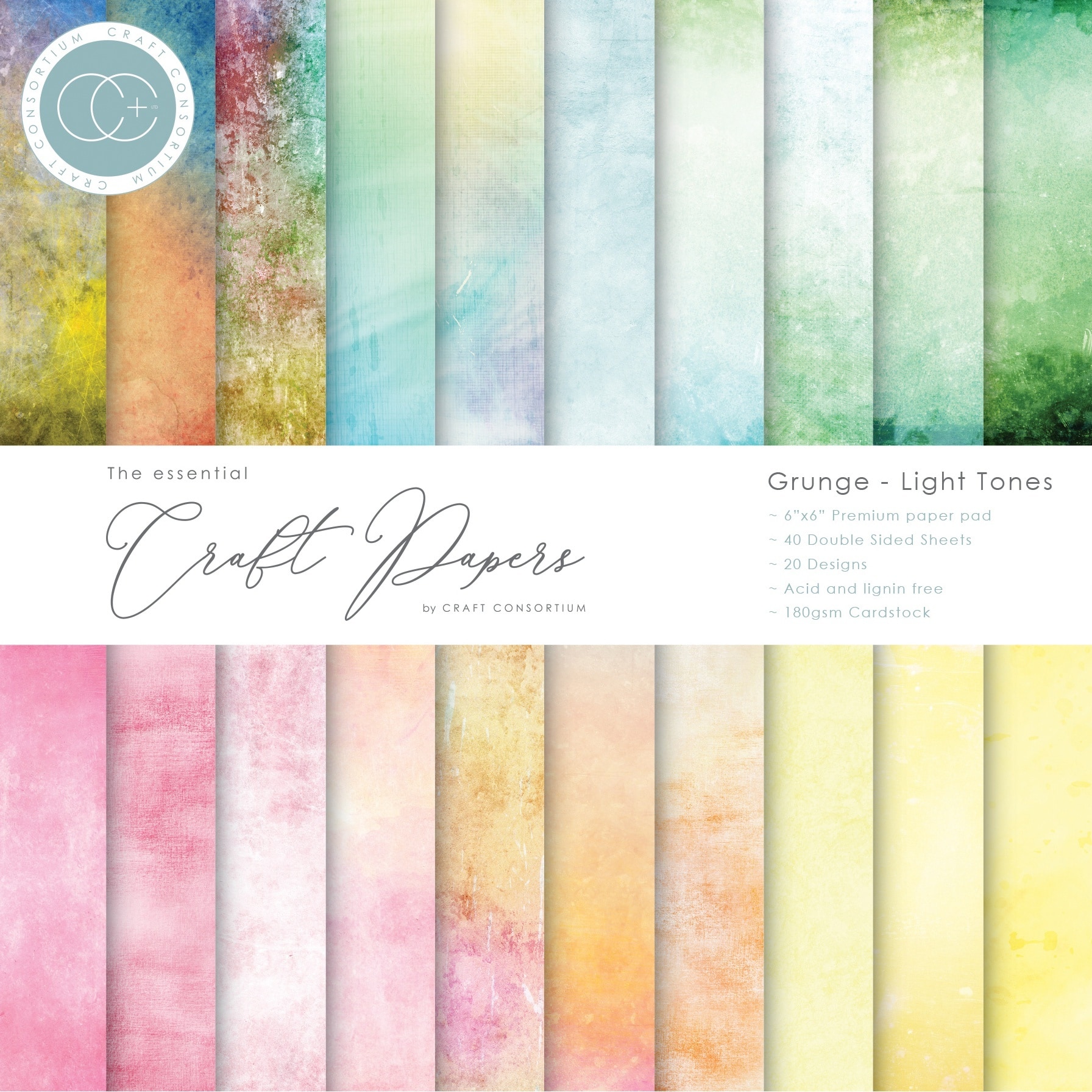 Craft Consortium Grunge Light Tones Double-Sided Paper Pad, 6" x 6"
