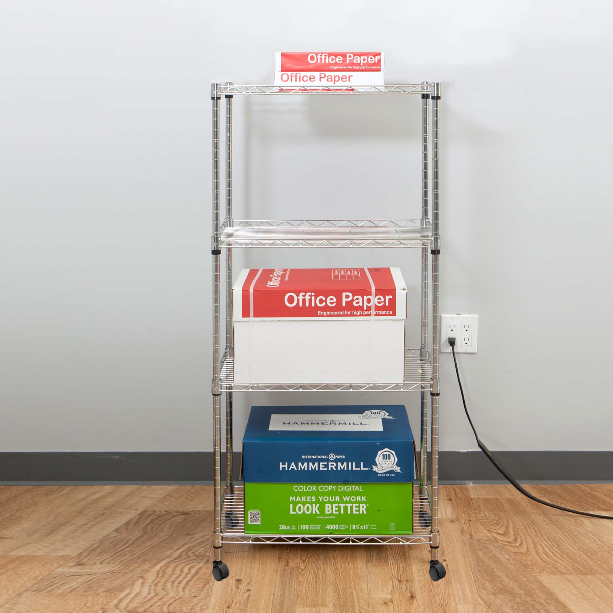 Mind Reader Adjustable 4-Tier Metal Storage Rack with Wheels