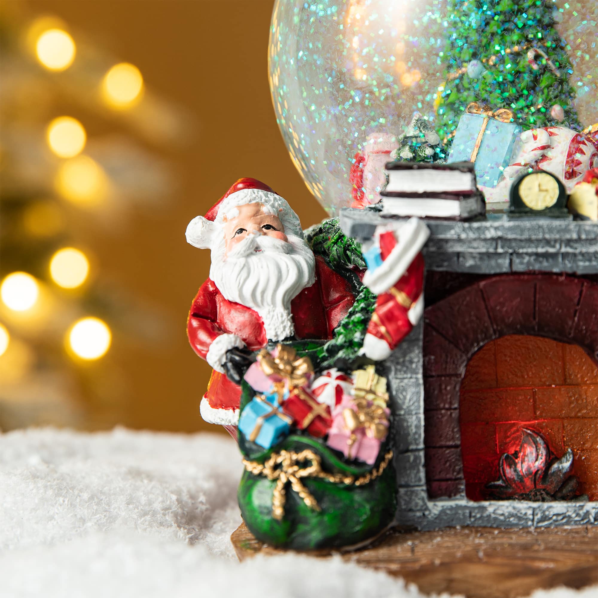 Glitzhome® 7.75" Lighted Musical Christmas Tree on Fireplace Waterglobe