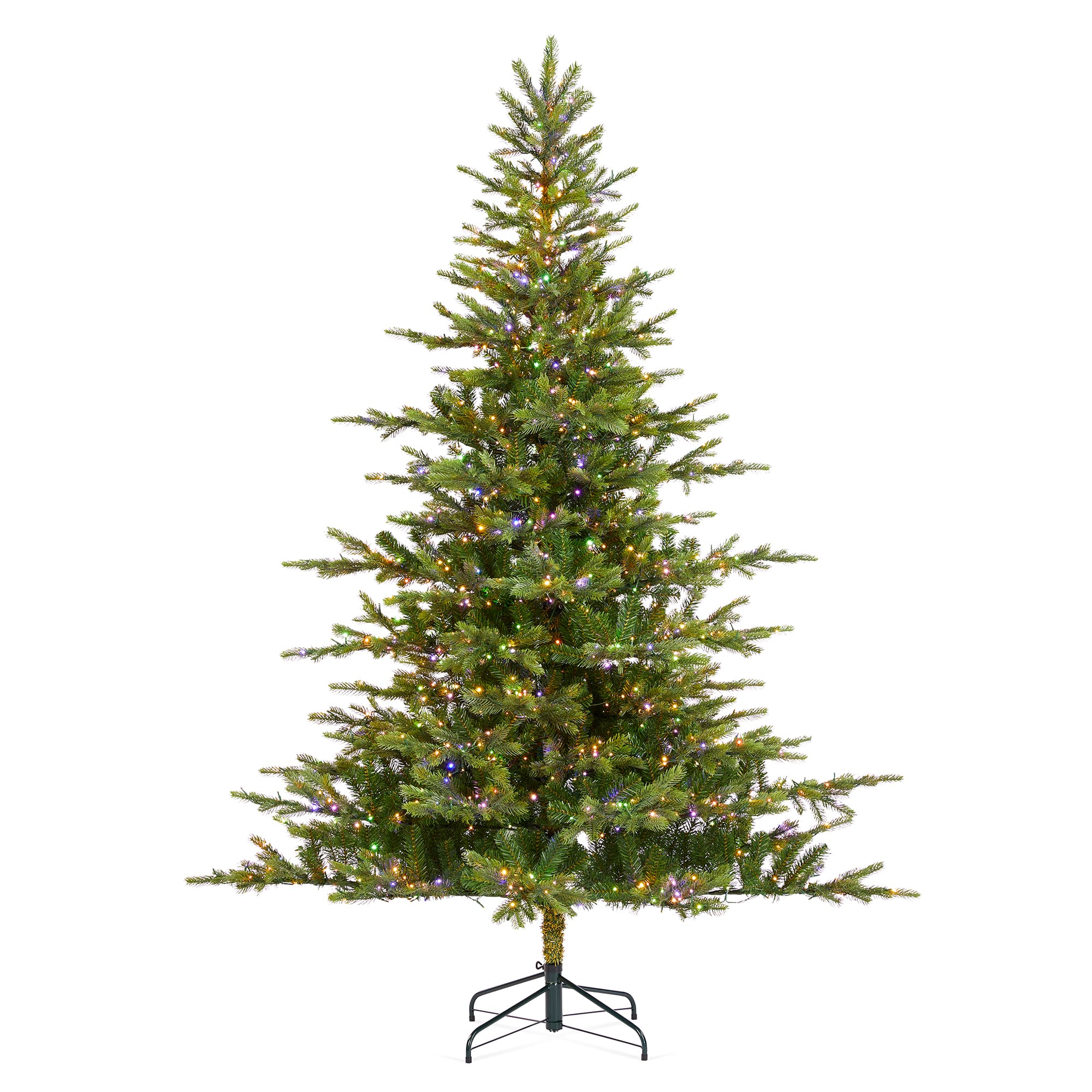 Glitzhome&#xAE; 7.5ft Pre-Lit Green Full Fir Artificial Christmas Tree, Multicolor LED Lights
