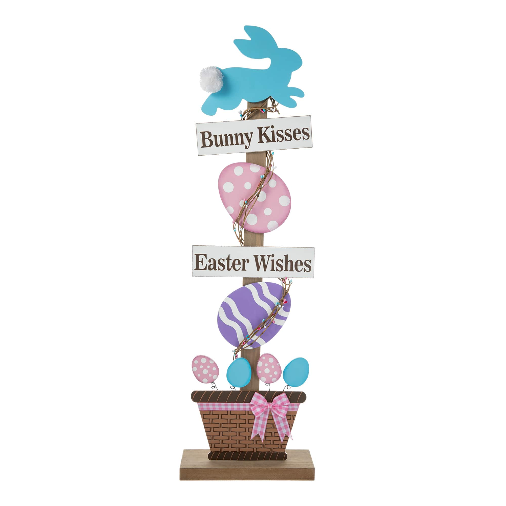 Glitzhome&#xAE; 35.5&#x22; Easter Wooden Bunny &#x26; Eggs Porch D&#xE9;cor