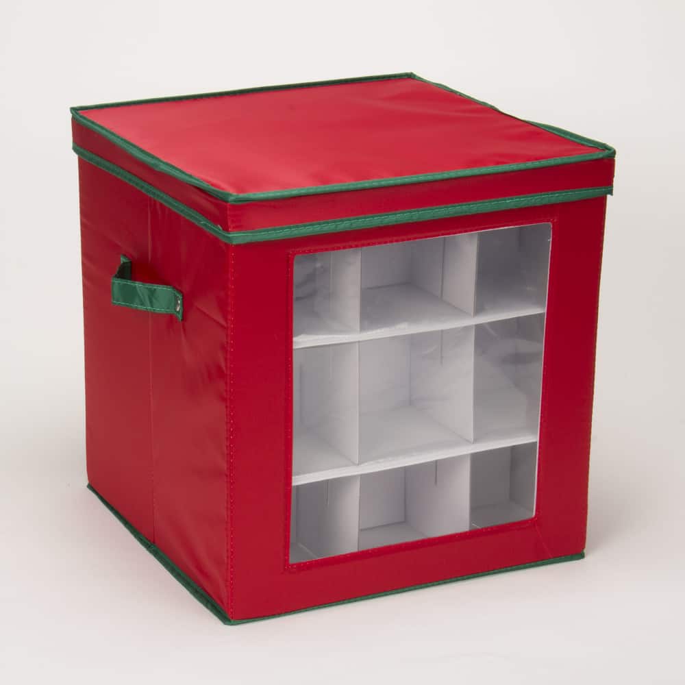 Household Essentials Red &#x26; Green Ornament Storage Box with Window
