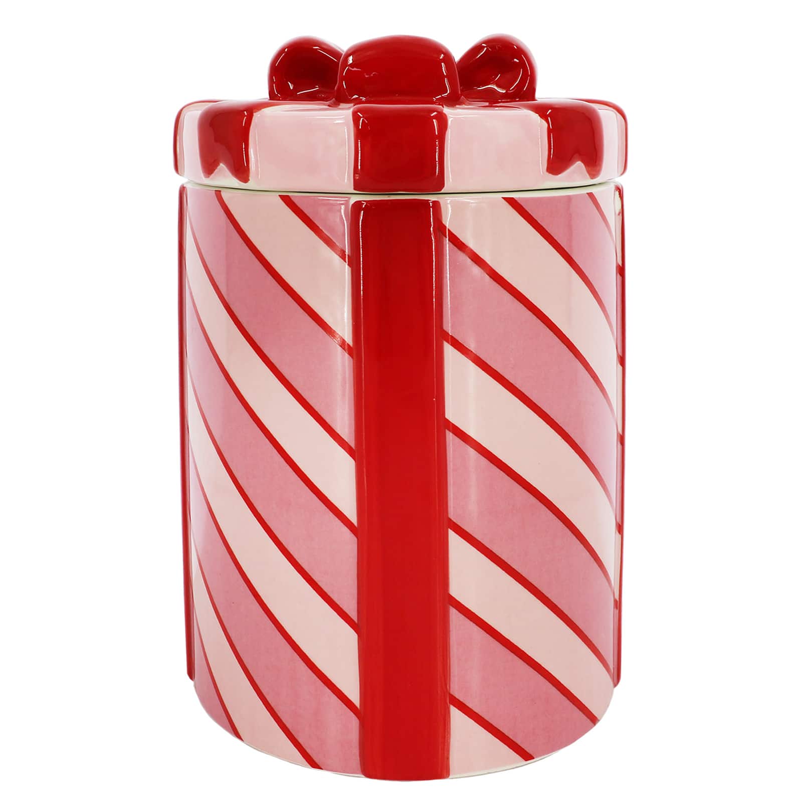 8.5&#x22; Pink &#x26; Red Striped Gift Ceramic Container with Lid by Ashland&#xAE;
