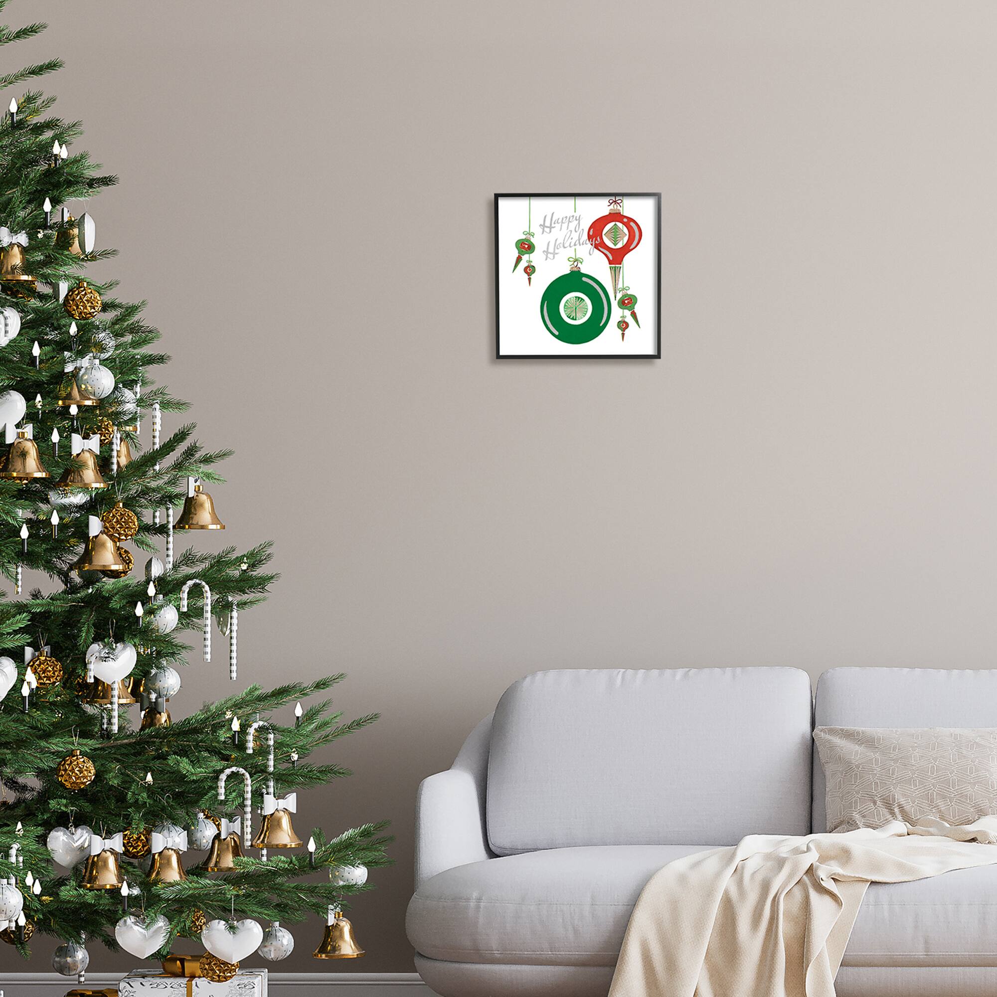 Stupell Industries Seasonal Happy Holidays Ornaments Framed Giclee Art