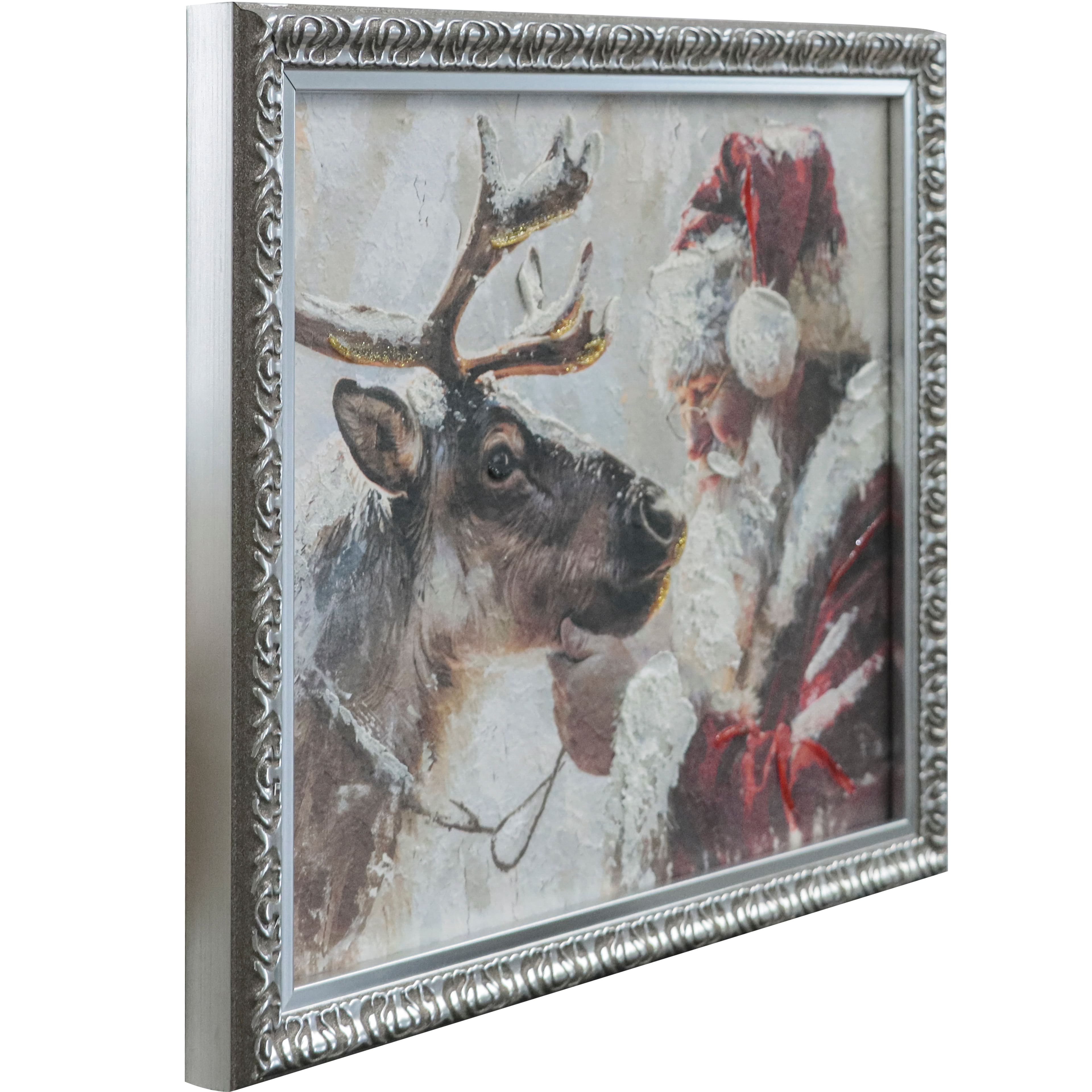 12&#x22; x 15&#x22; Santa with Reindeer Framed Canvas Wall D&#xE9;cor by Ashland&#xAE;
