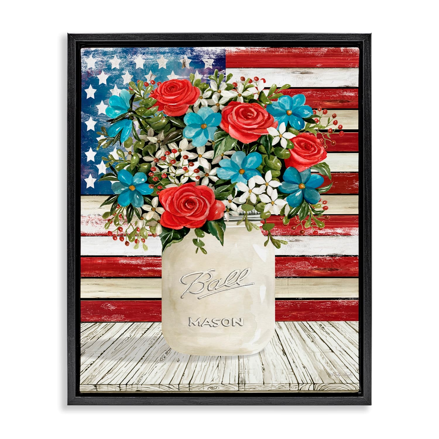 Stupell Industries Americana Flag Festive Bouquet Floater Framed Art