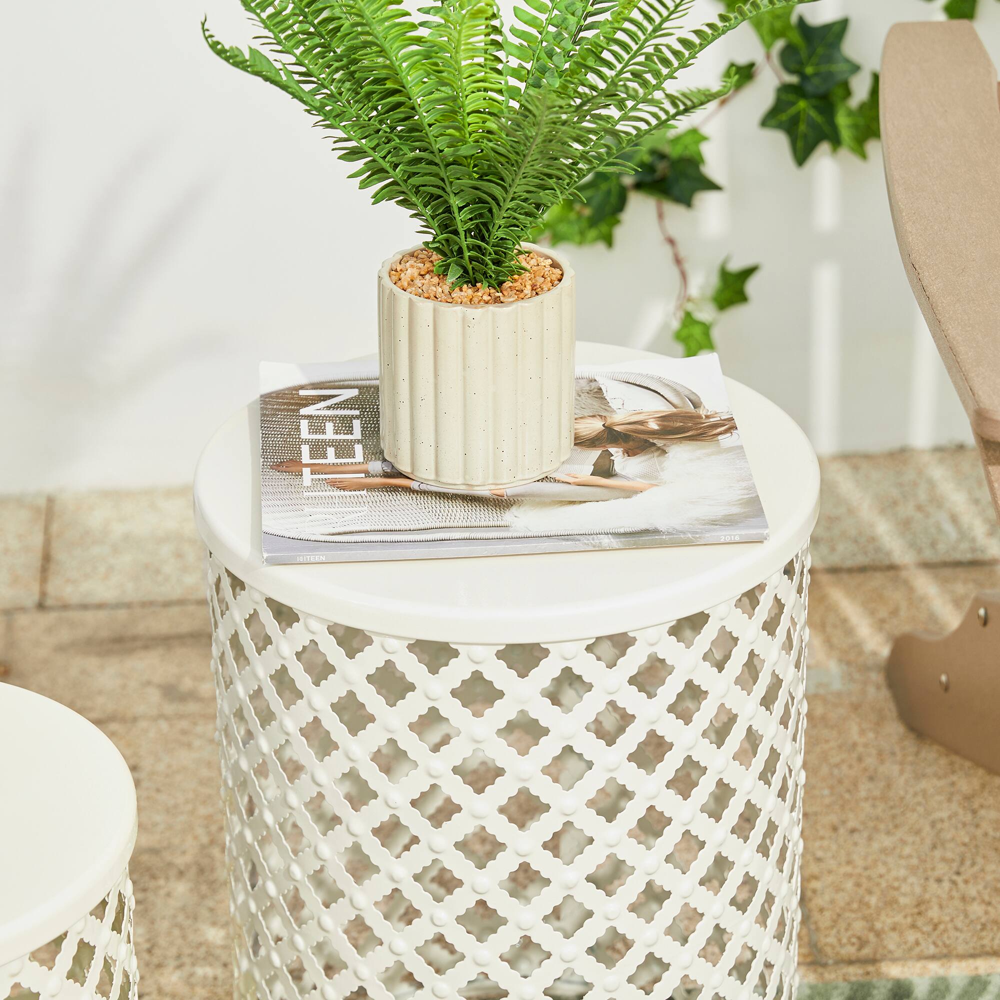 Glitzhome® Multi-Functional Metal White Garden Stool Set