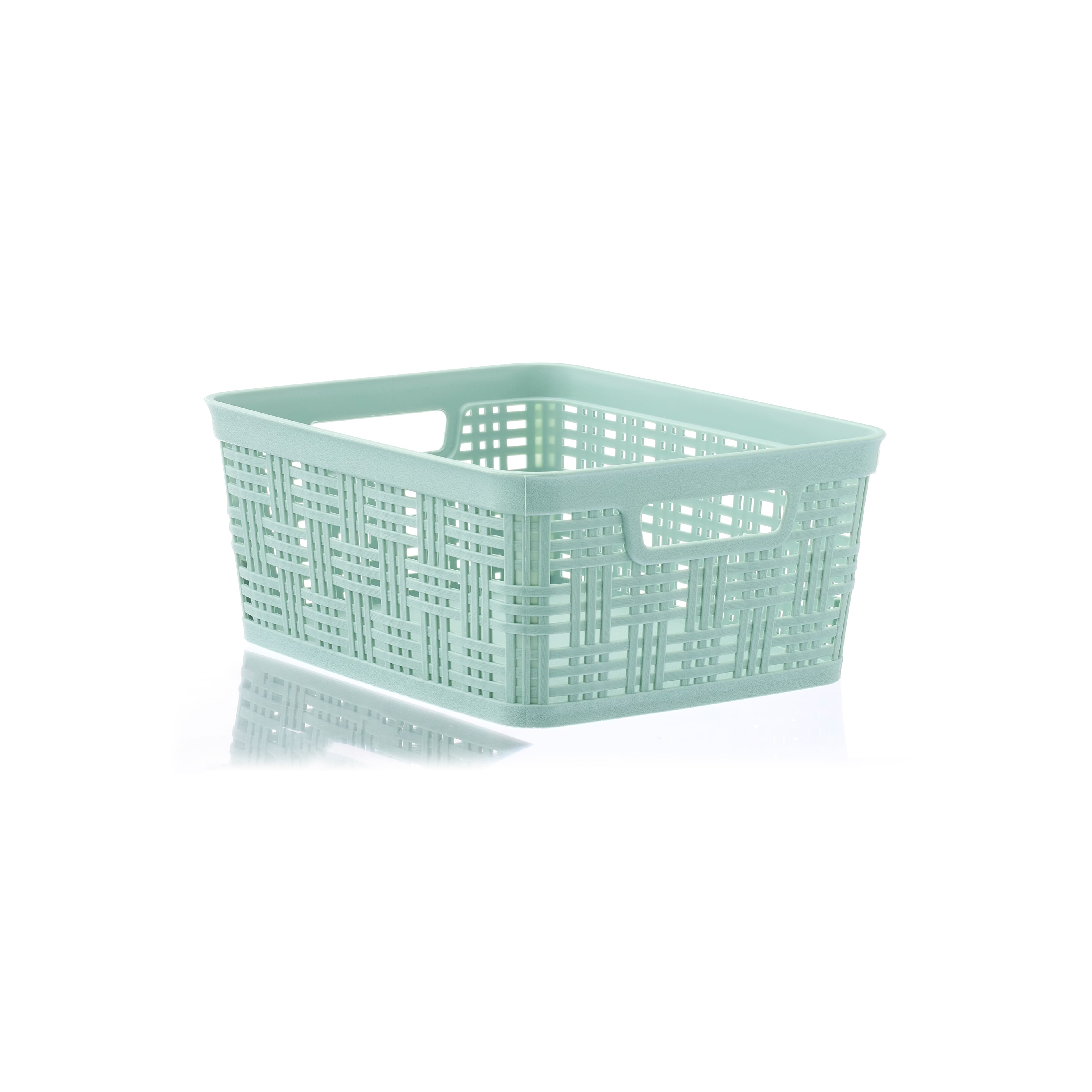 Sage Plastic Wicker Storage Basket by Simply Tidy®