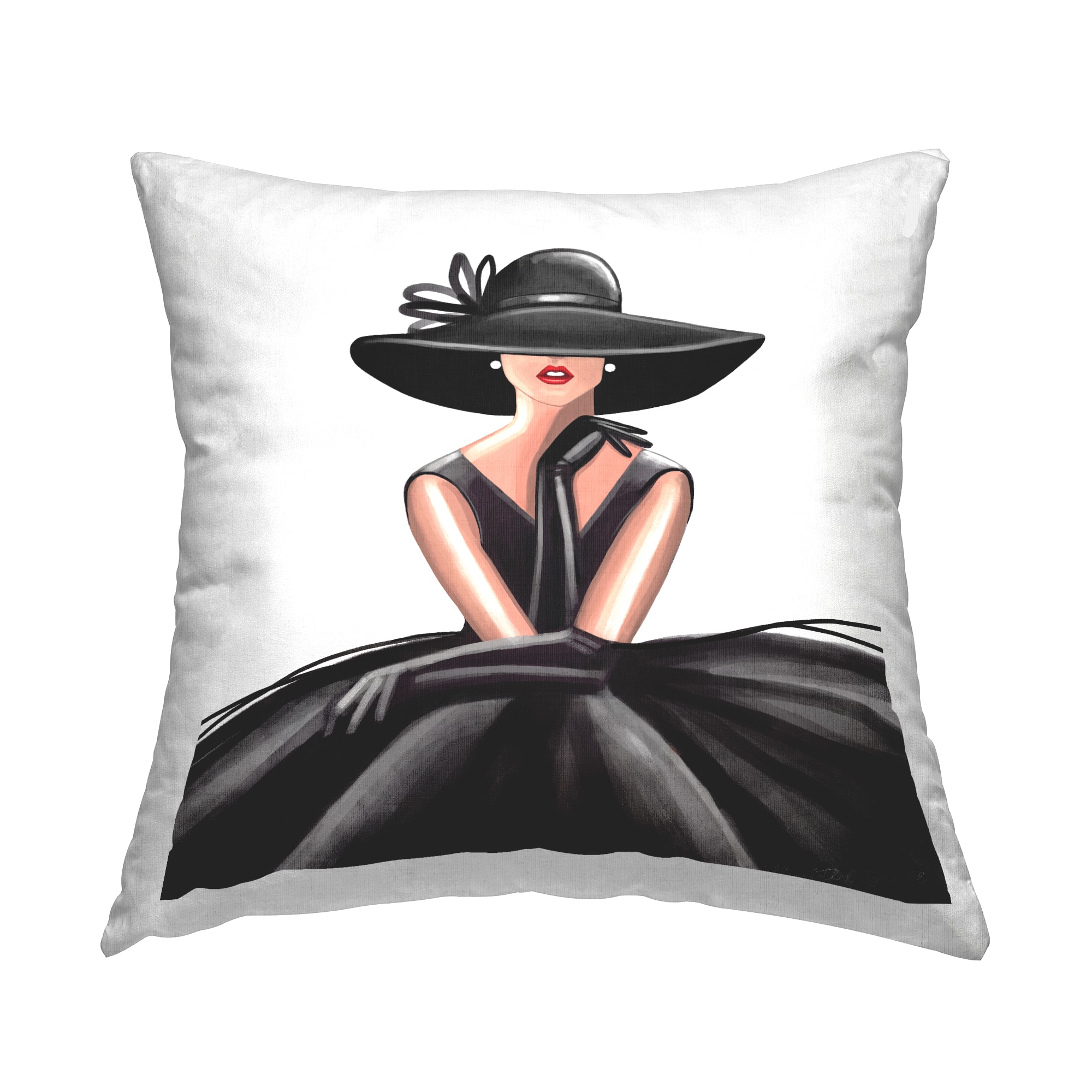 Stupell Industries High End Fashion Glam Pose Luxurious Black Dress Throw Pillow 18" x 18"