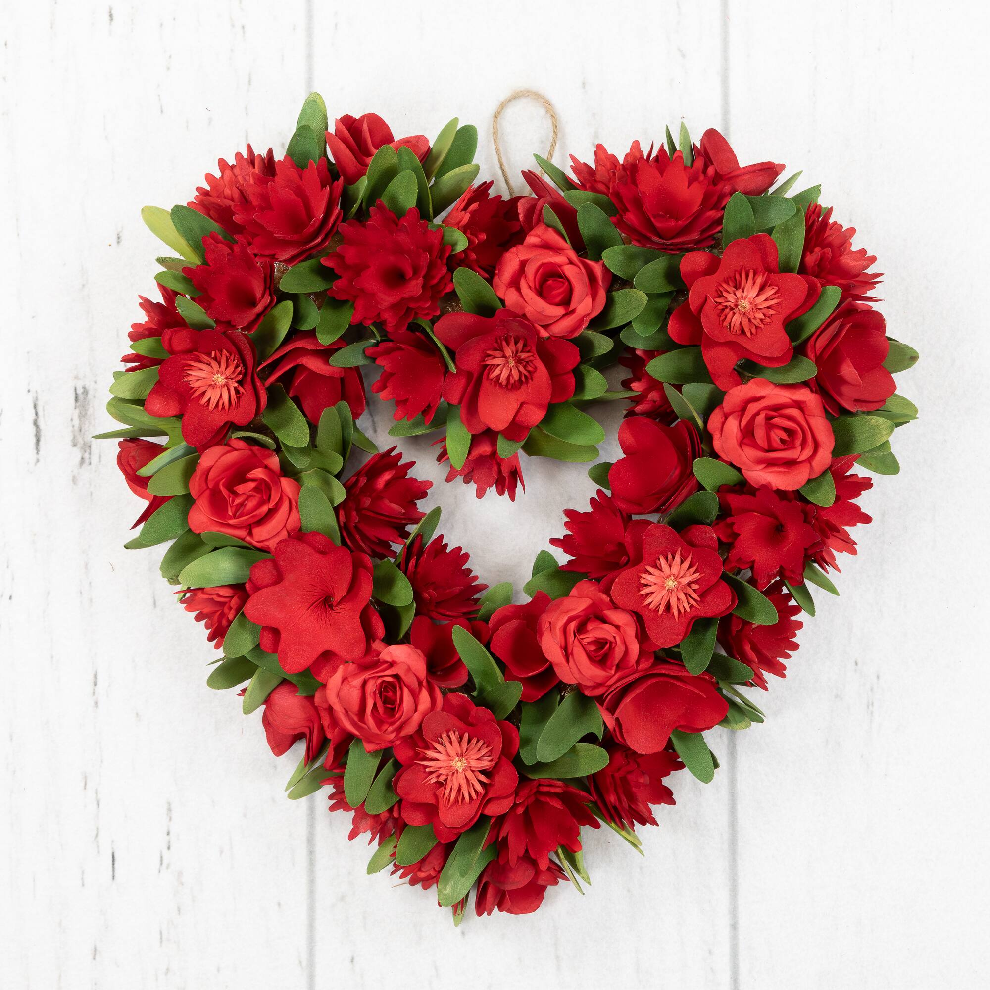 15" Red Mixed Floral Artificial Valentine's Day Heart Wreath