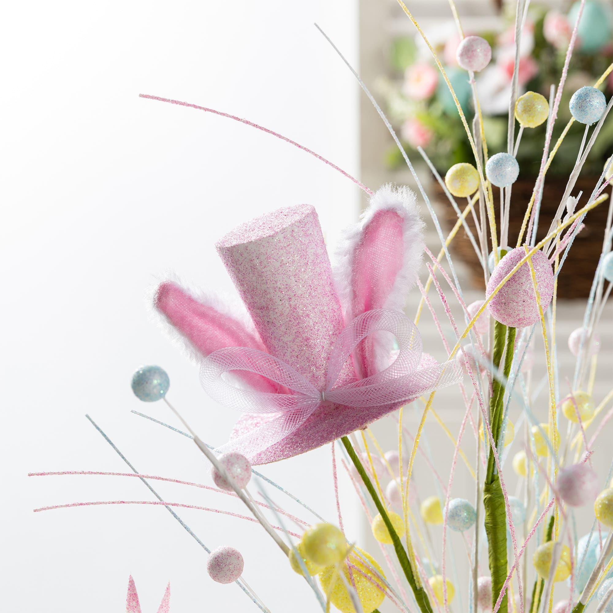 Glitzhome® 21" Easter Glitter Egg & Top Hat Table Tree Decor