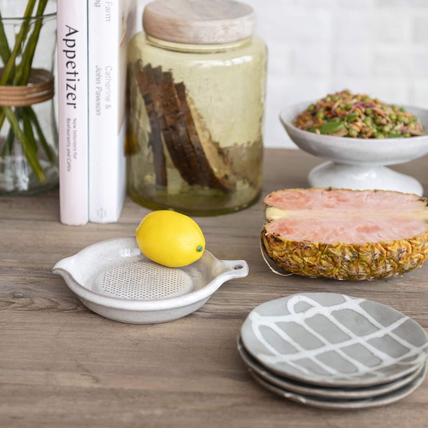 Hello Honey&#xAE; Yellow &#x26; Whitewash Hammered Glass Jar with Mango Wood Lid