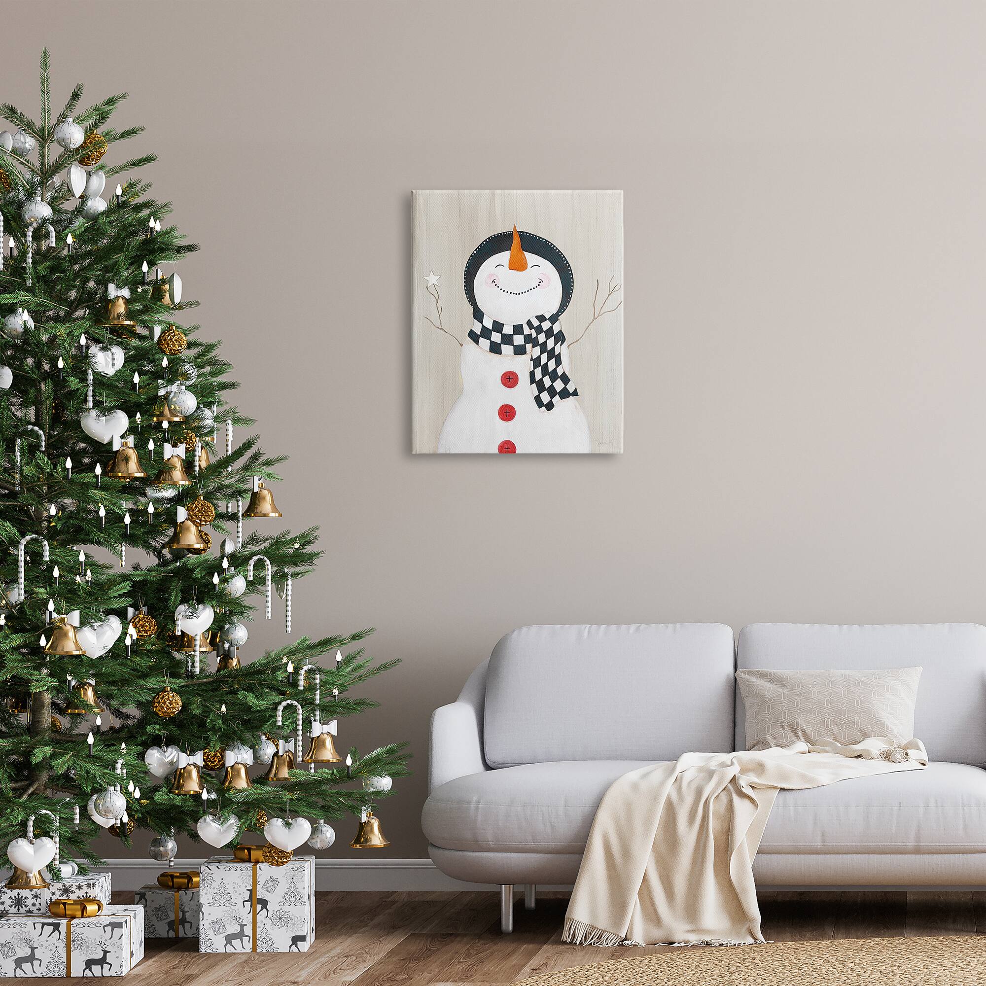 Stupell Industries Happy Smile Winter Snowman Canvas Wall Art