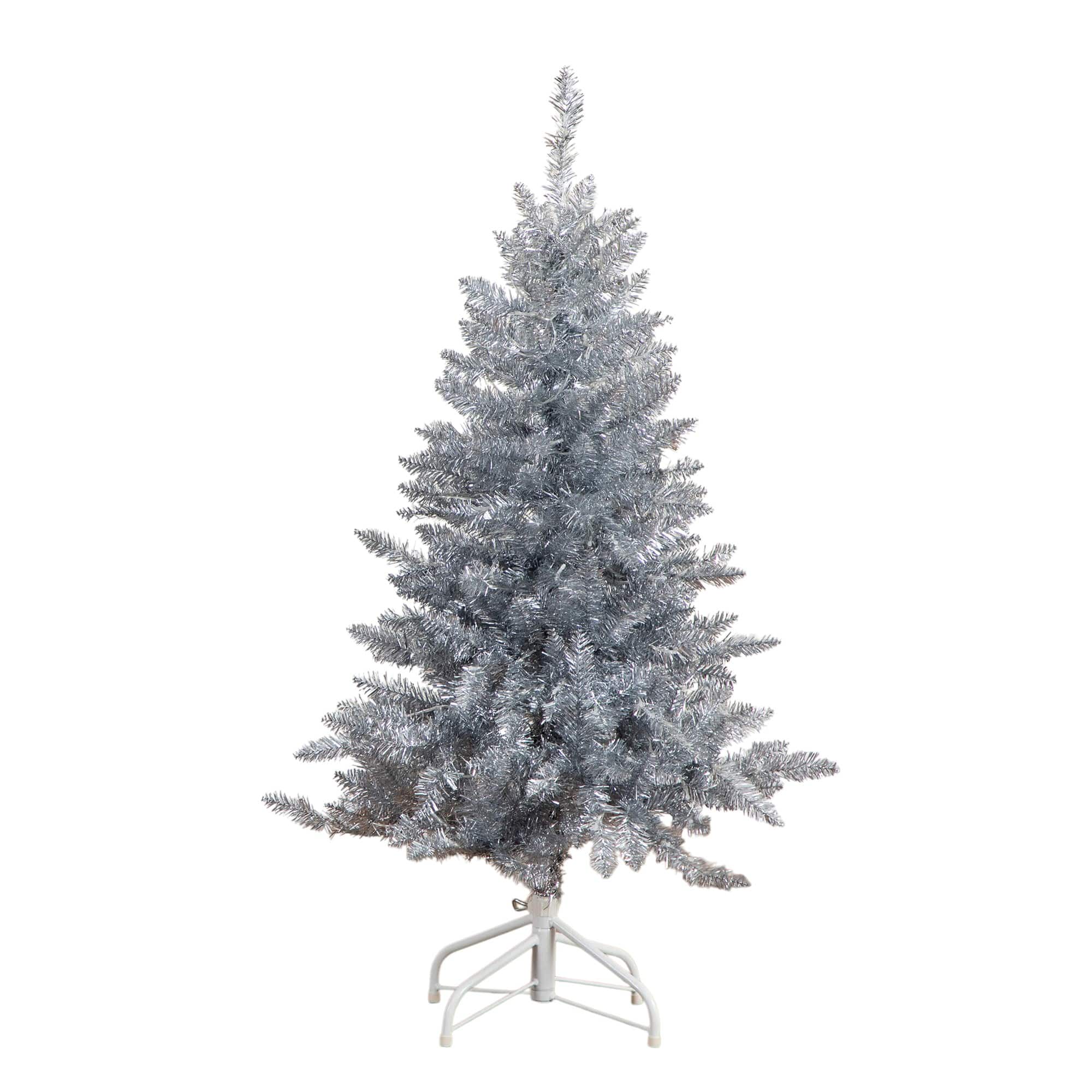 4ft. Pre-Lit Silver Tinsel Artificial Christmas Tree, Cool White Lights