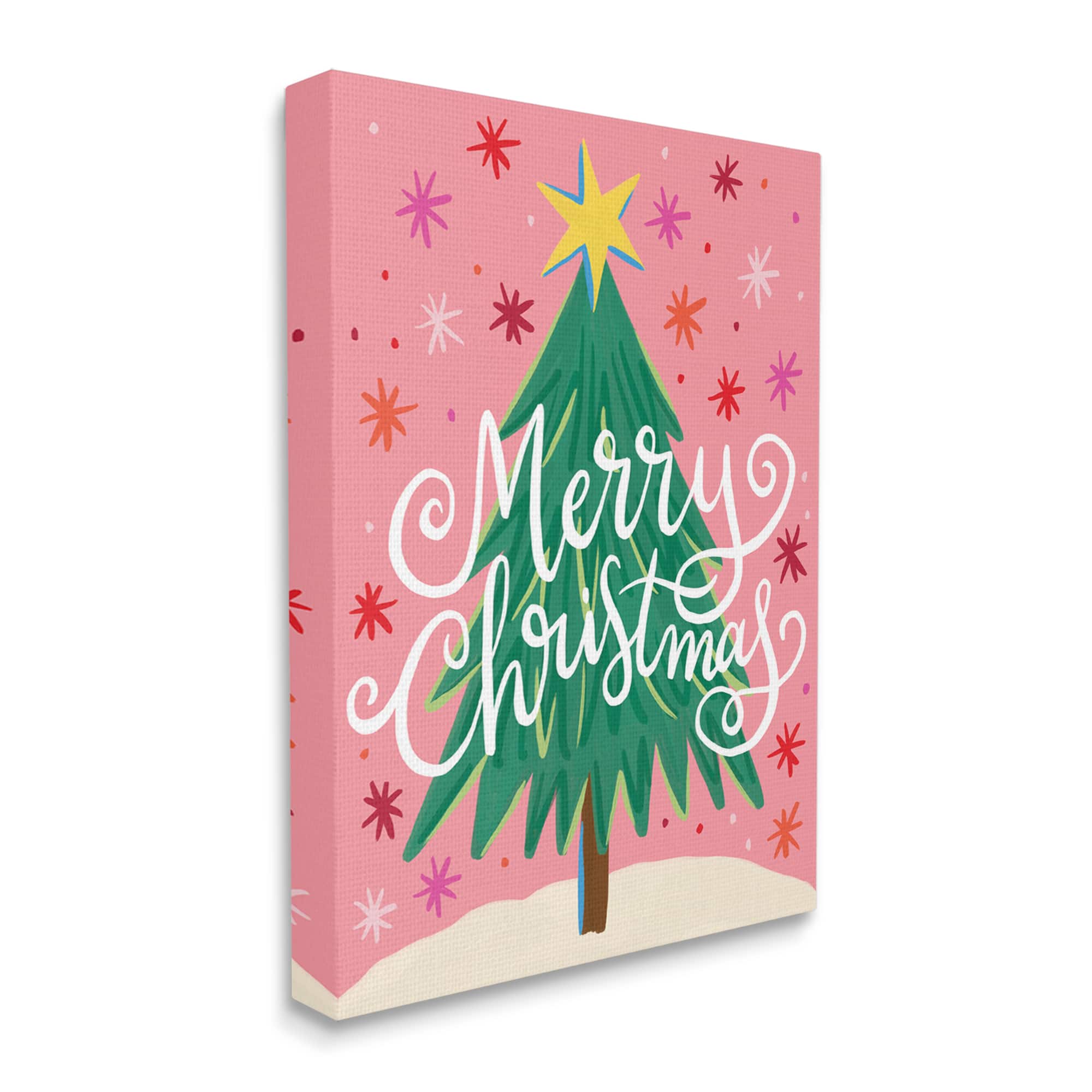 Stupell Industries Merry Christmas Pink Starry Pattern Canvas Wall Art