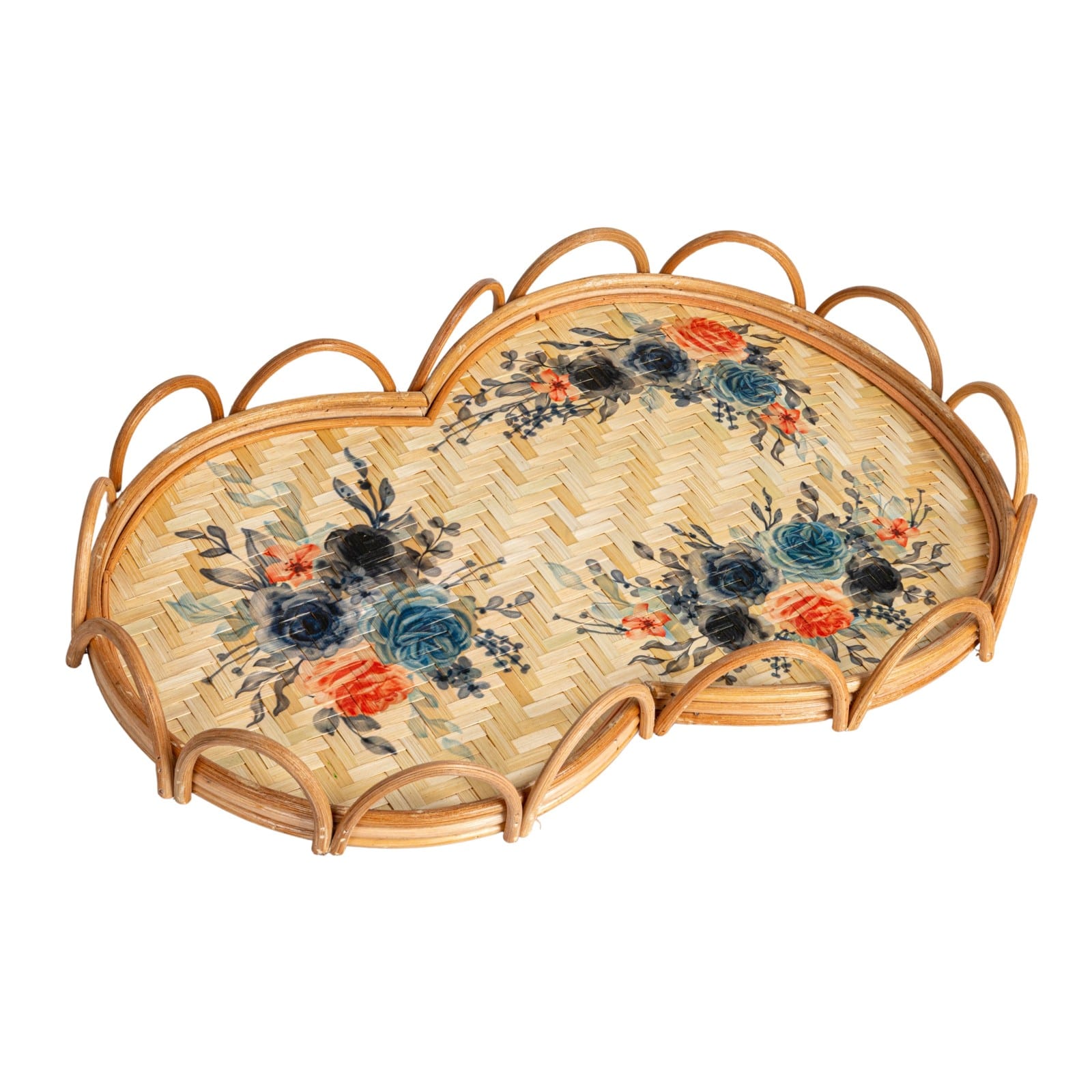 Hello Honey® 23.5" Floral Fantasy Rattan & Bamboo Tray