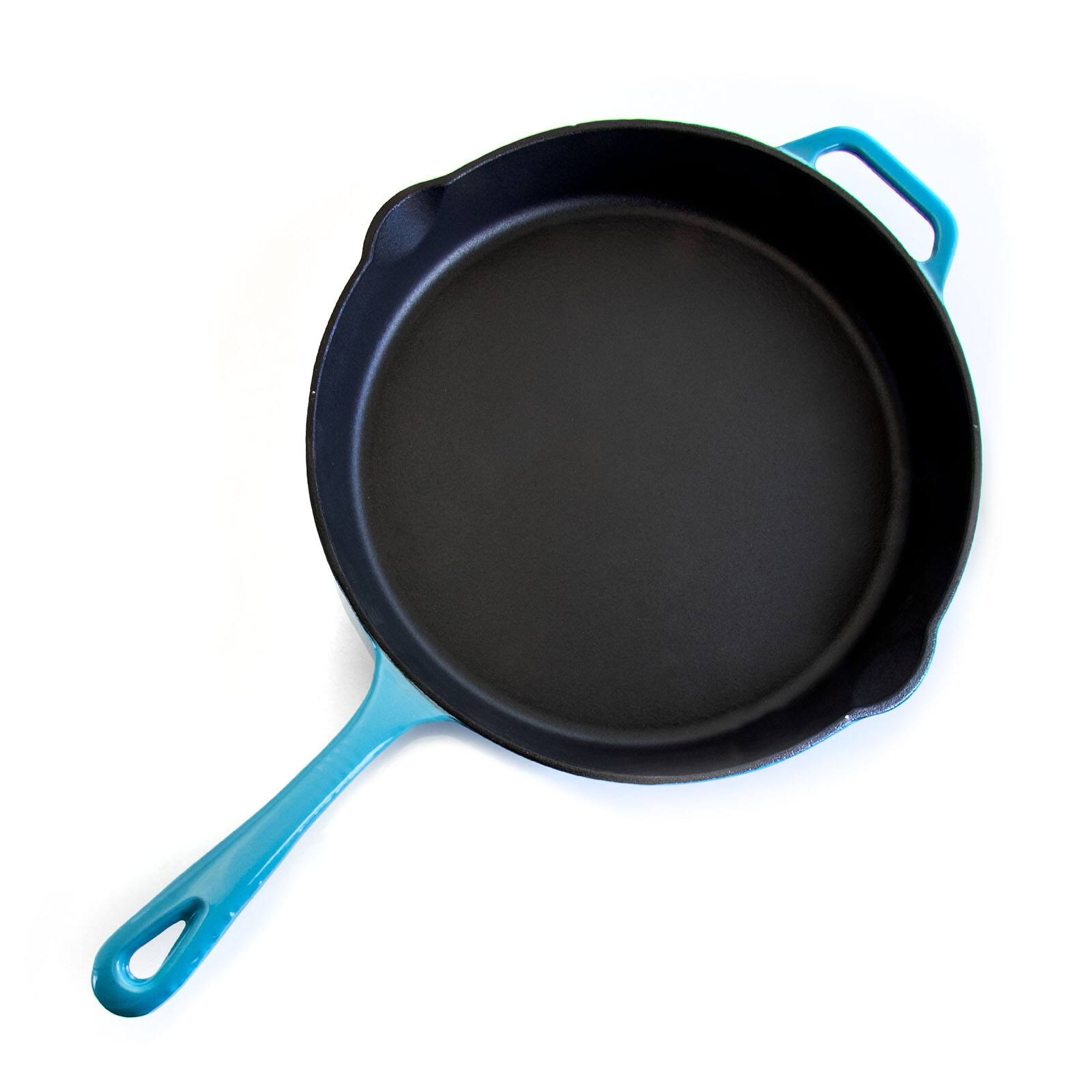 MegaChef 12" Round Blue Enamel Cast Iron Skillet