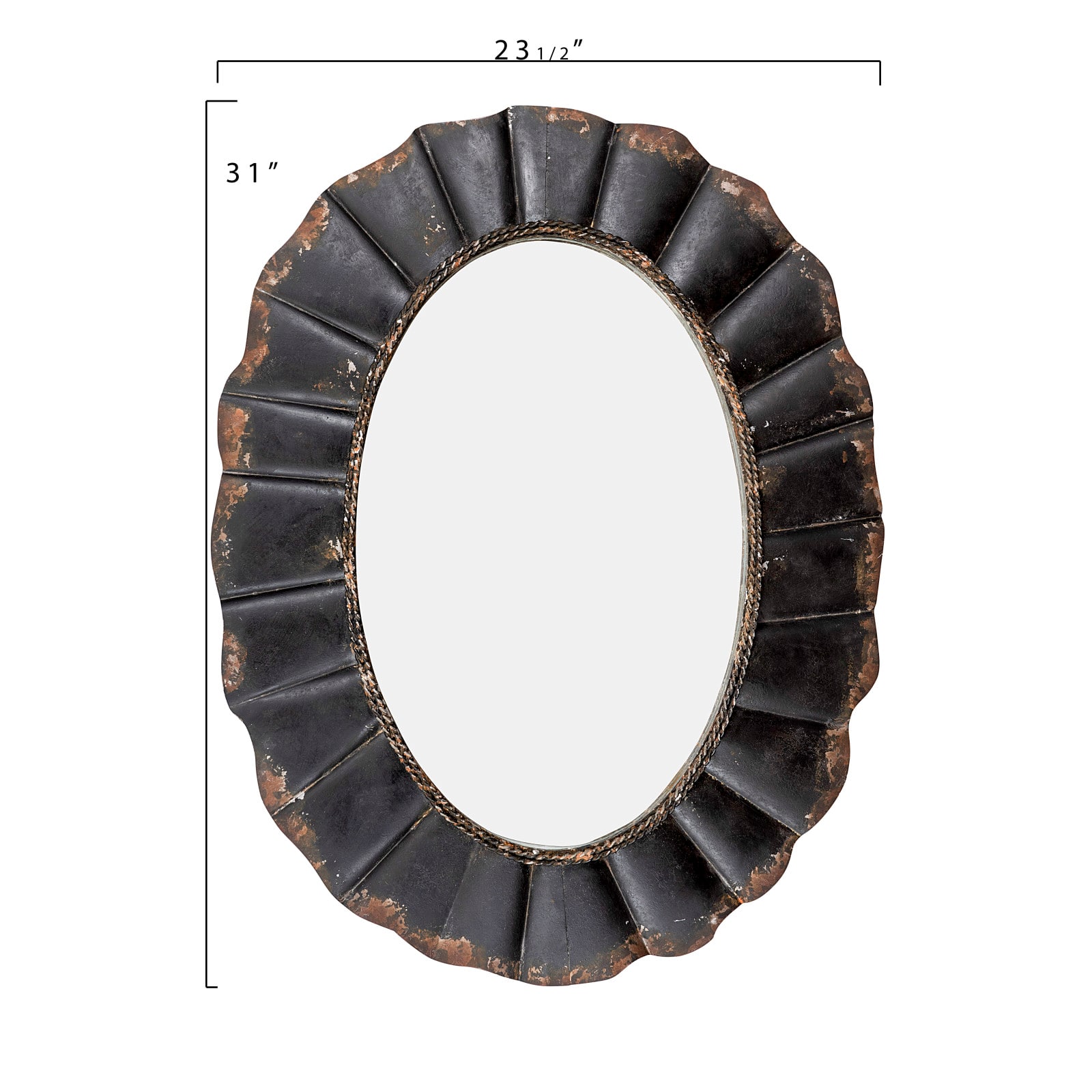 31&#x22; Black Oval Scalloped Metal Mirror