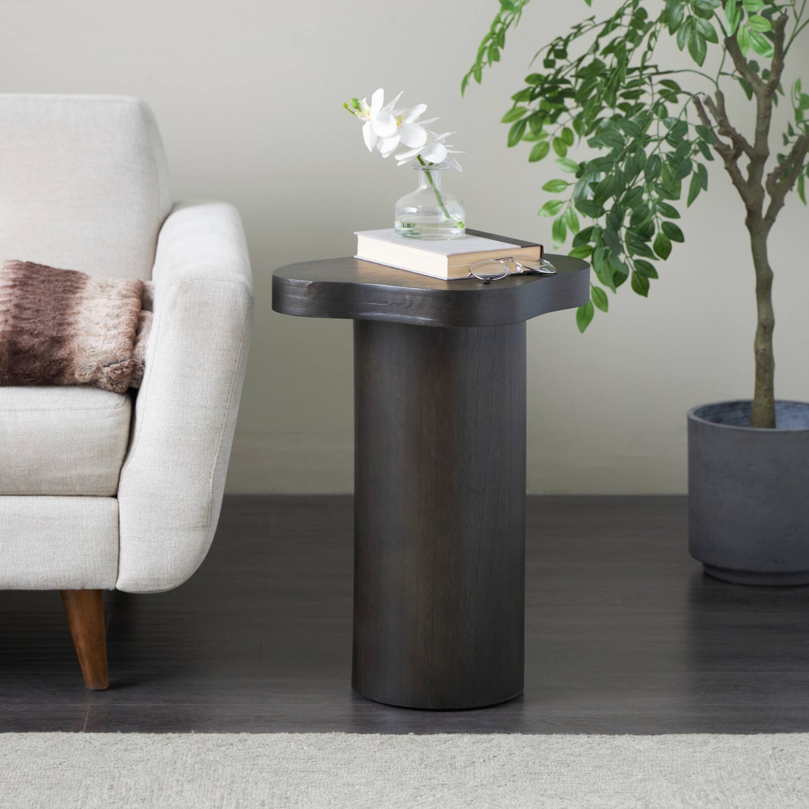 23&#x22; Black Pedestal Side End Accent Table with Rounded Square Top