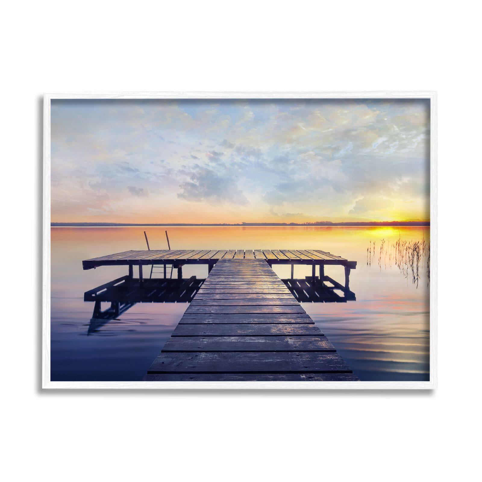 Stupell Industries Tranquil Lake Dock Sunset Nautical Summer Sanctuary Framed Wall Art
