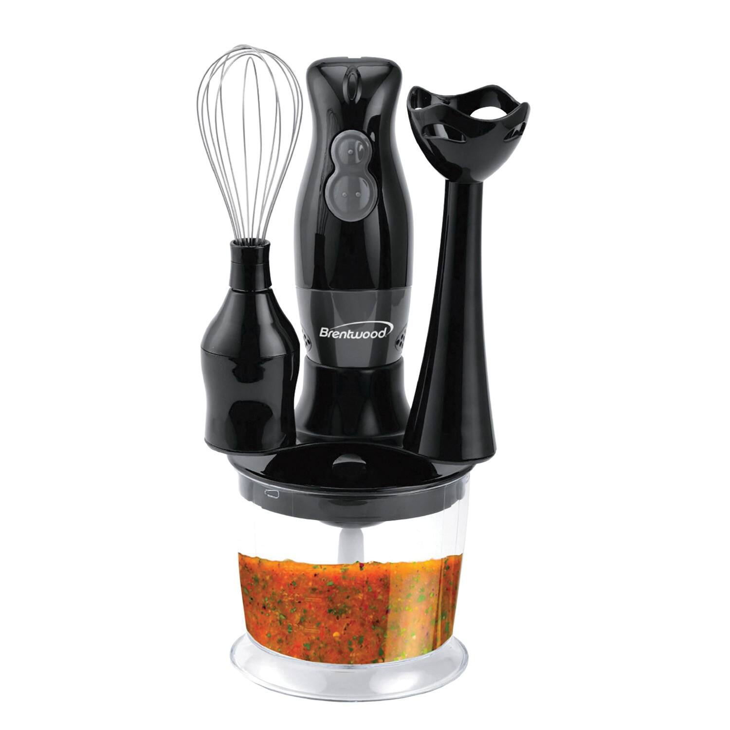 Brentwood Black 2-Speed Hand Blender & Food Processor with Balloon Whisk
