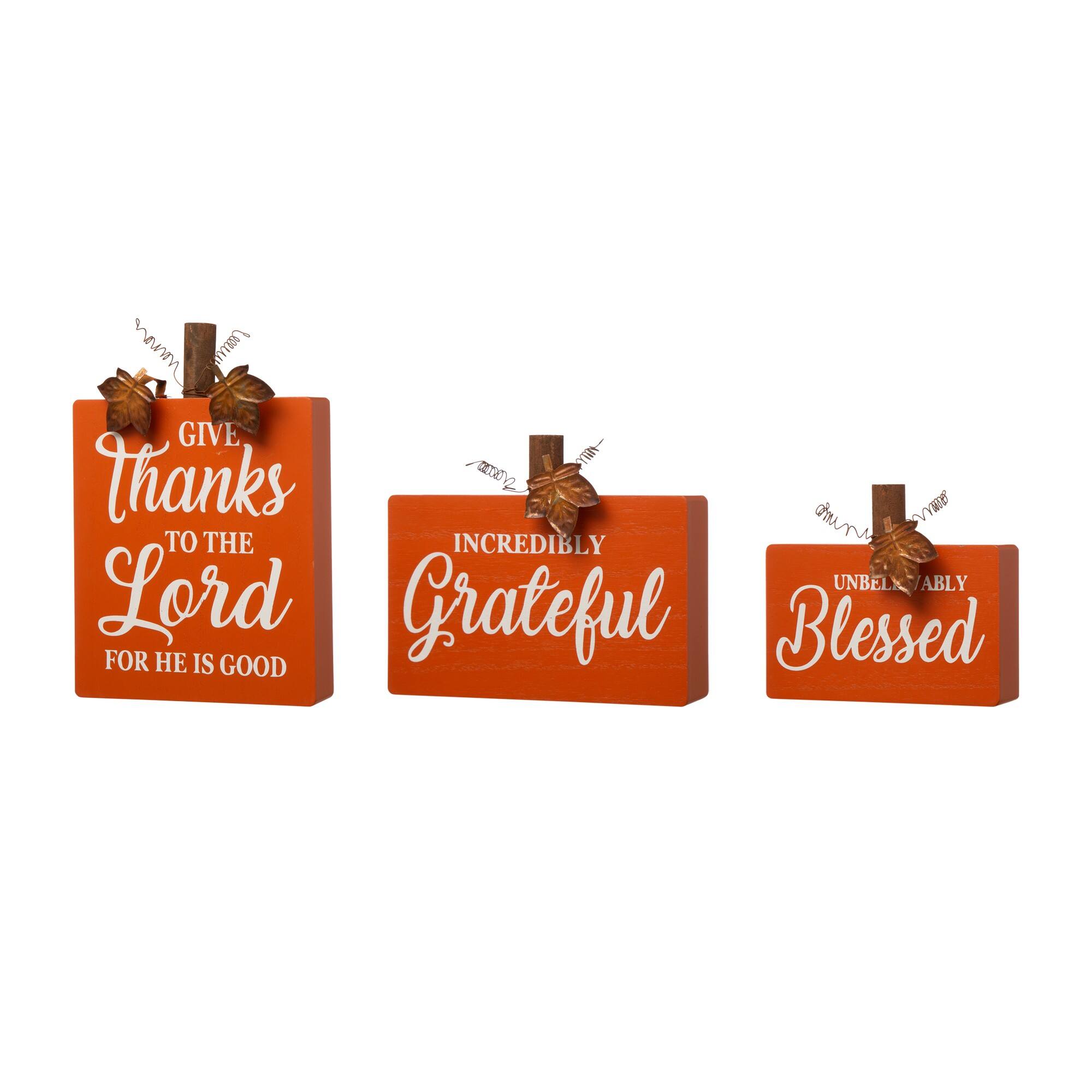 GlitzHome® Fall Wooden Pumpkin Tabletop Sign Set