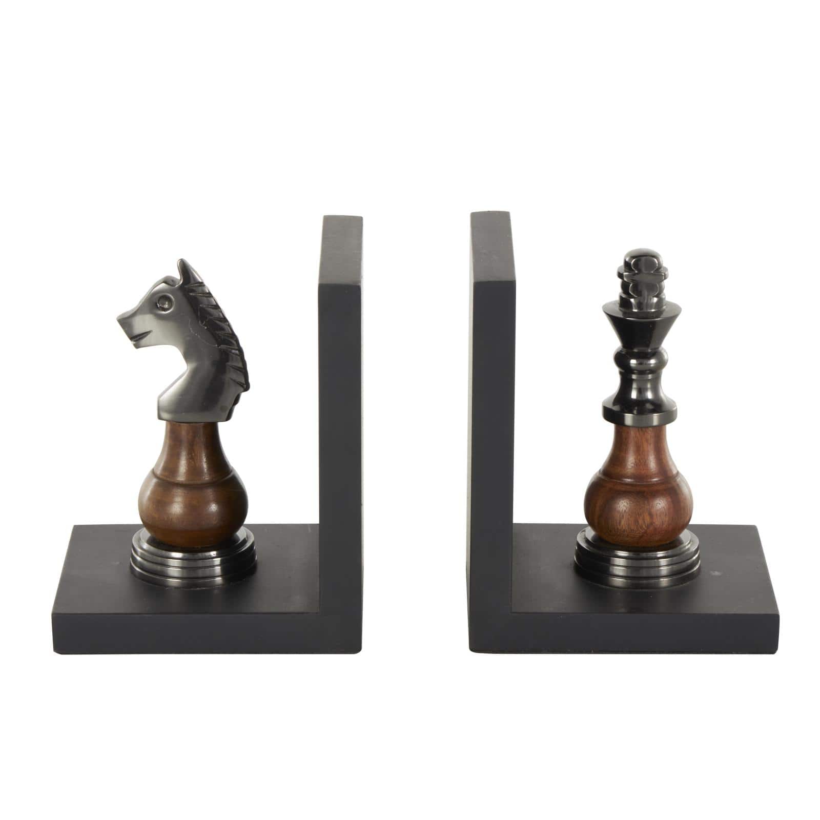 Decorative Dark Brown & Silver Chess Bookend Set